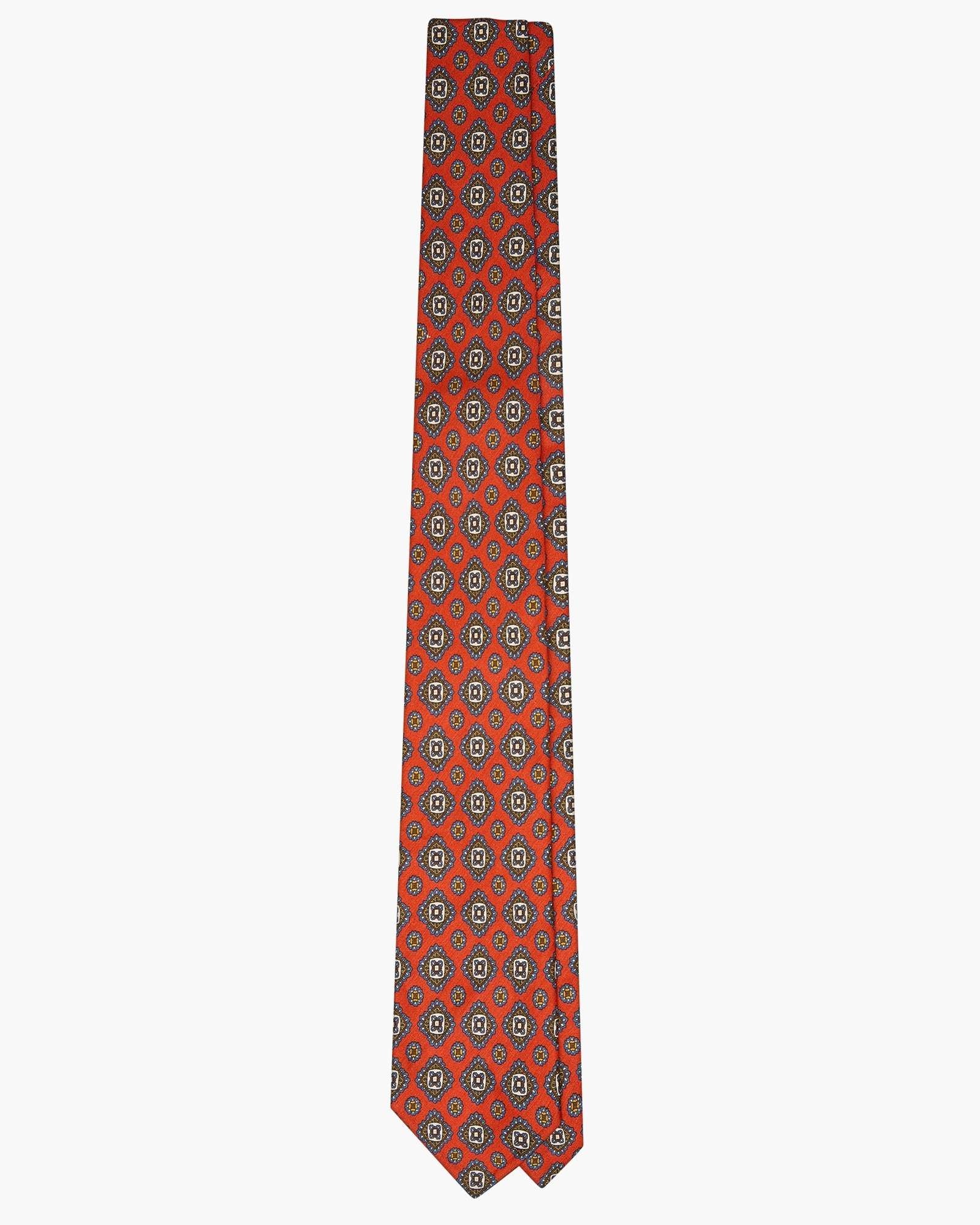 3-Fold Floral Printed Silk And Linen Tie - Red