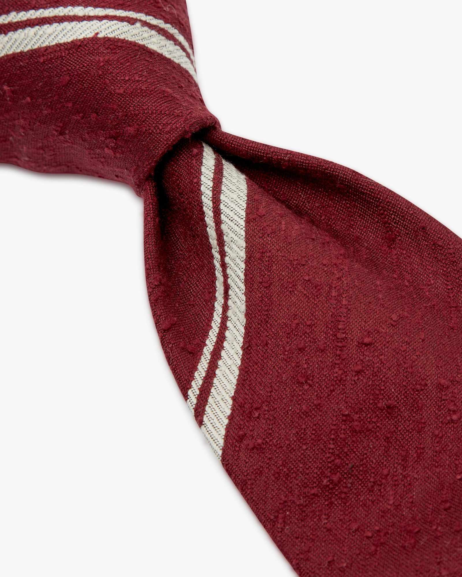 Cravatta 3 Pieghe In Seta Shantung A Righe - Bordeaux Bianco