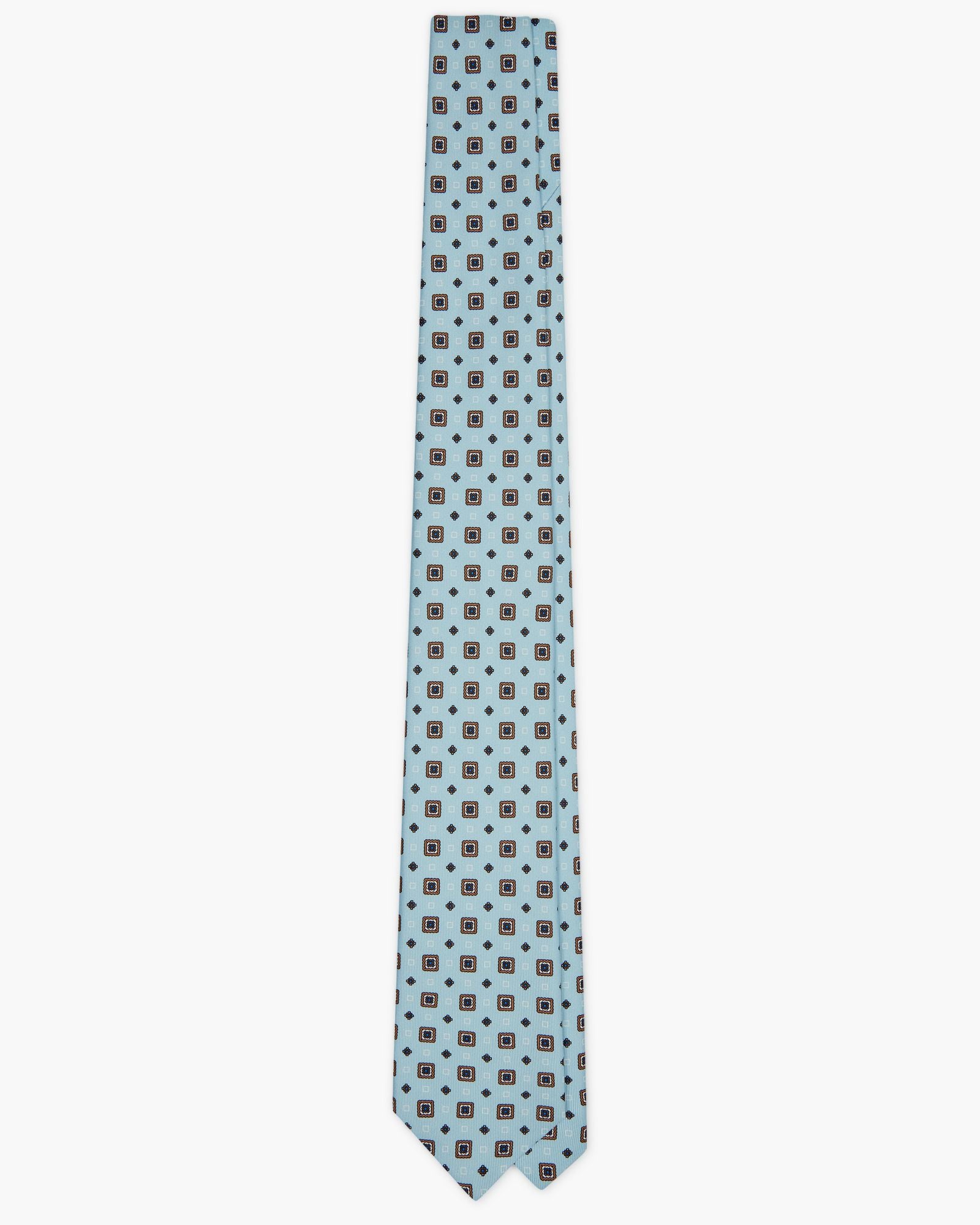 7-Fold Medallions Printed English Silk Tie - Light Blue
