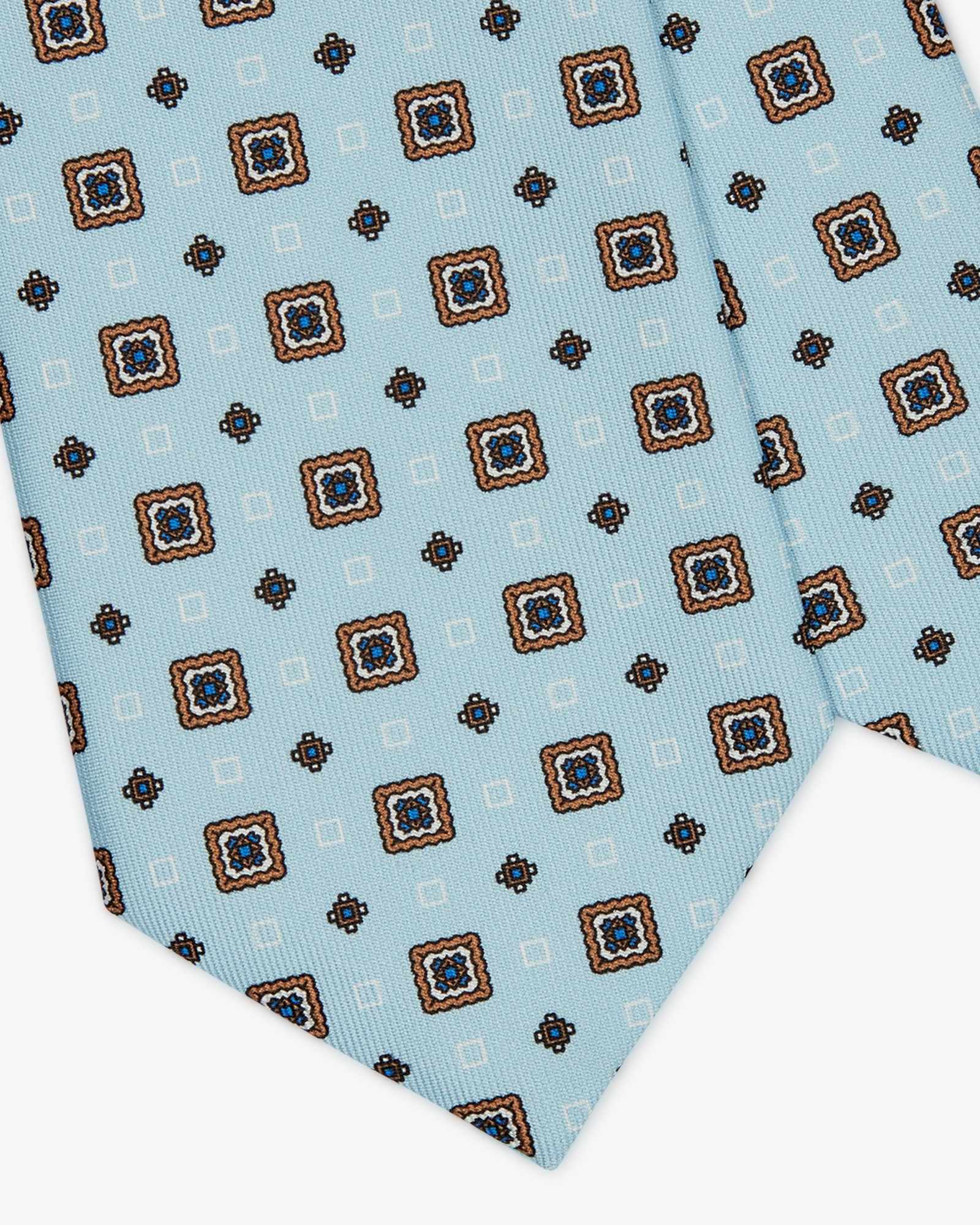 7-Fold Medallions Printed English Silk Tie - Light Blue
