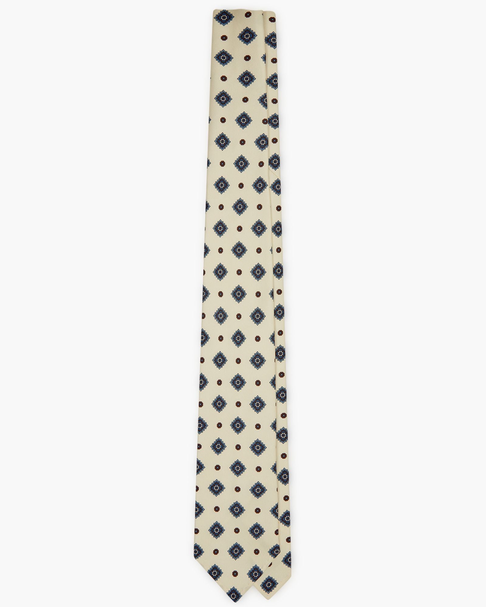 7-Fold Floral Printed English Silk Tie - Ivory