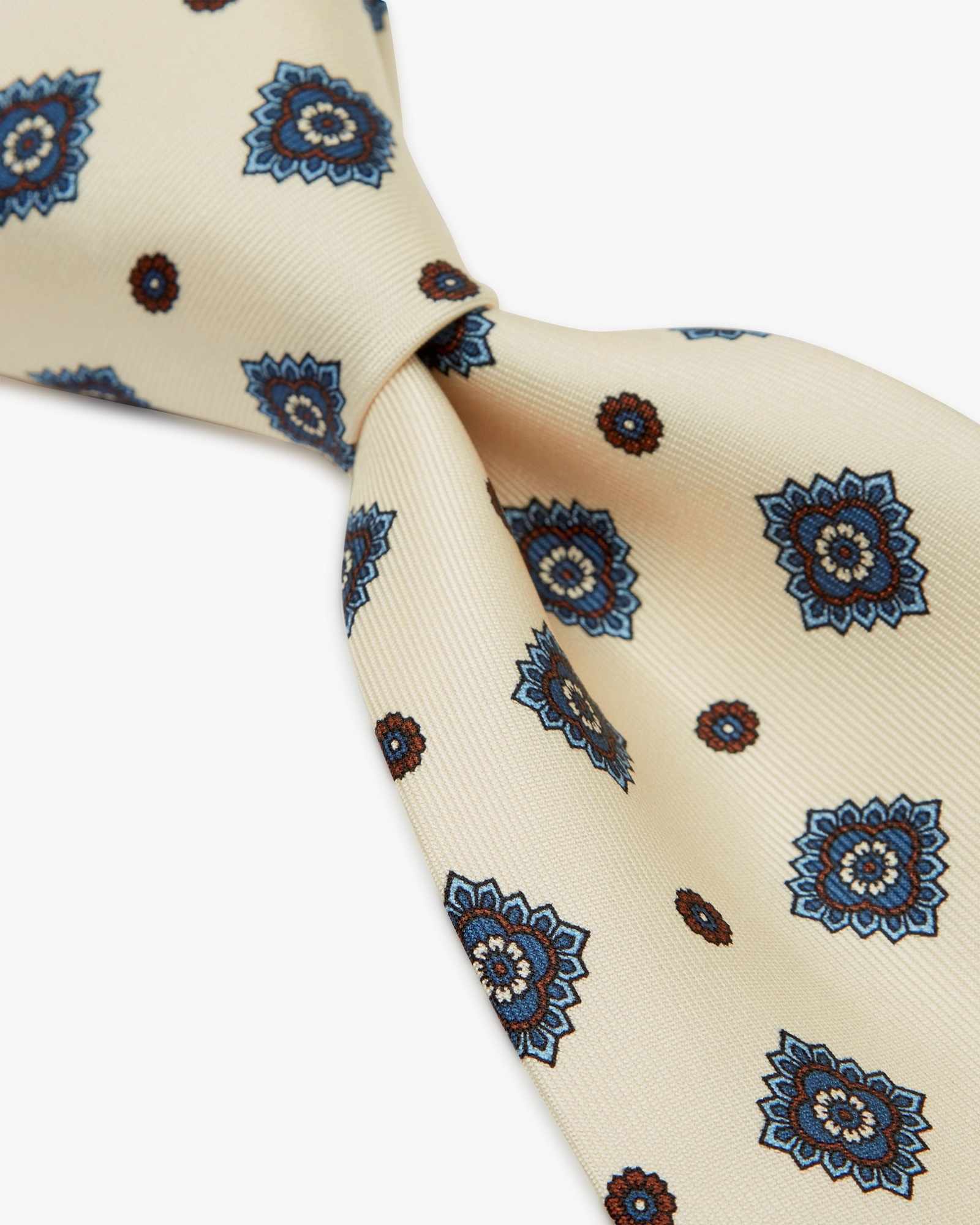 7-Fold Floral Printed English Silk Tie - Ivory