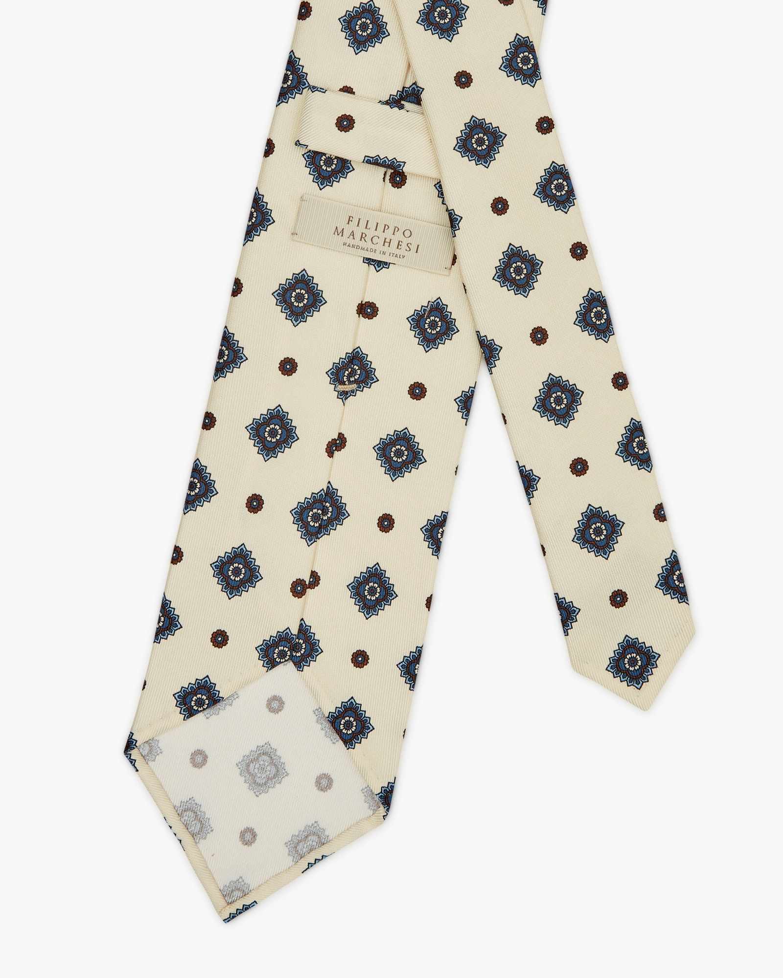 7-Fold Floral Printed English Silk Tie - Ivory