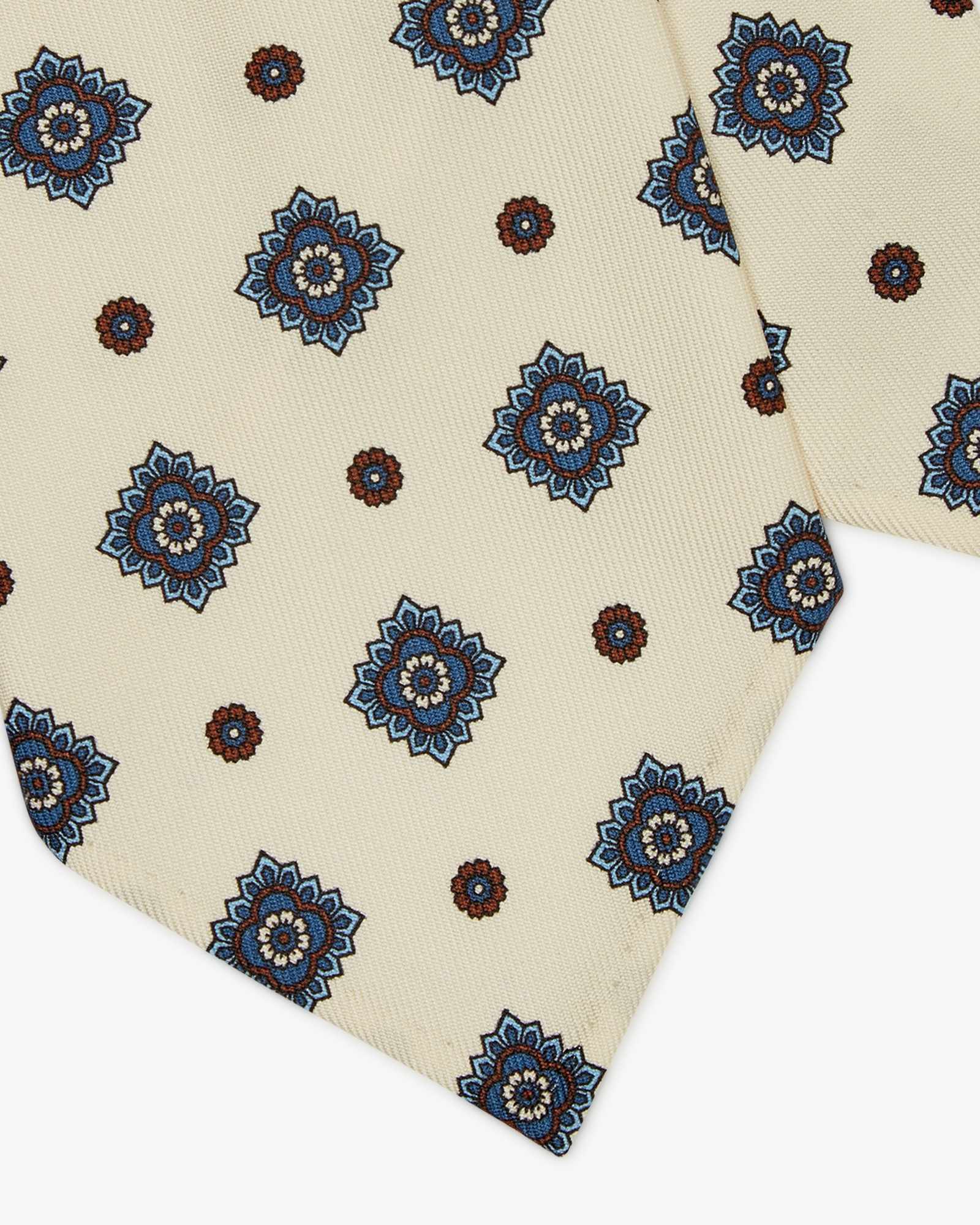 7-Fold Floral Printed English Silk Tie - Ivory