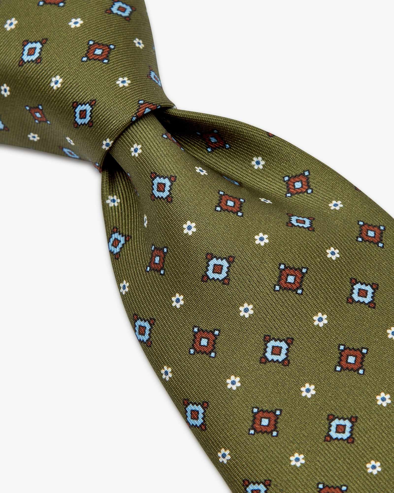 7-Fold Floral Printed English Silk Tie - Green