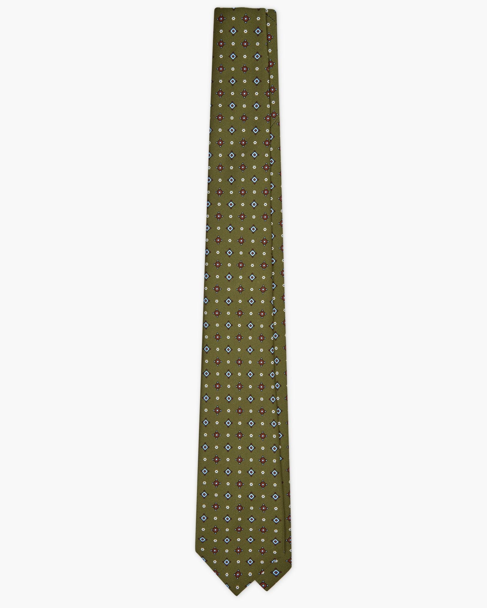7-Fold Floral Printed English Silk Tie - Green