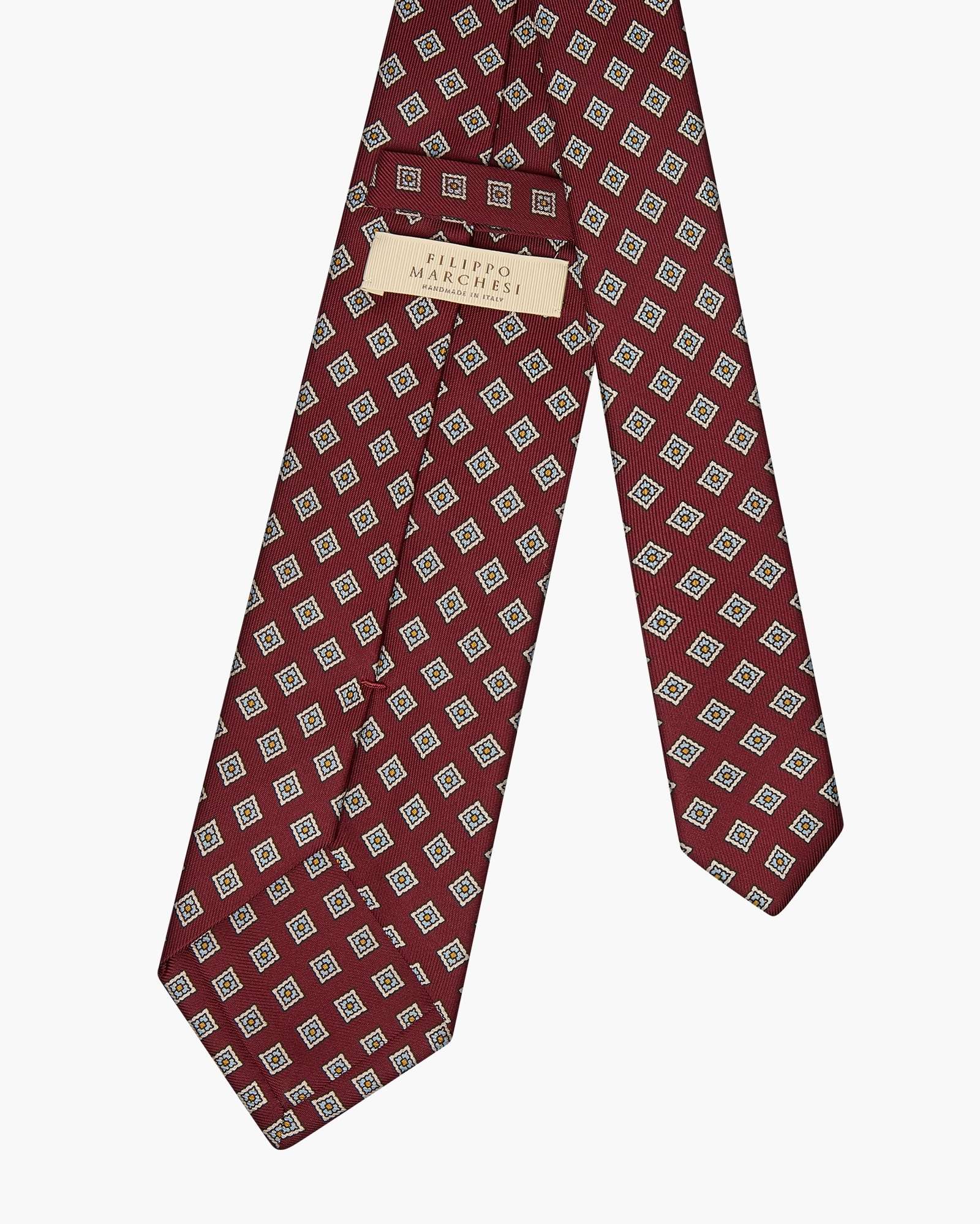 Cravatta 3 Pieghe In Seta Inglese Stampata Con Diamanti - Bordeaux
