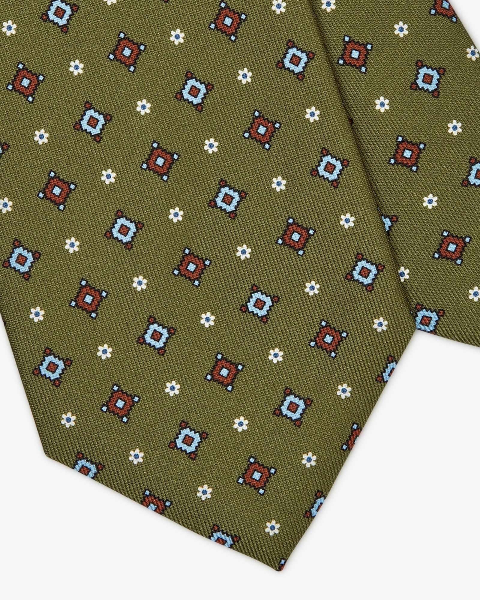 7-Fold Floral Printed English Silk Tie - Green
