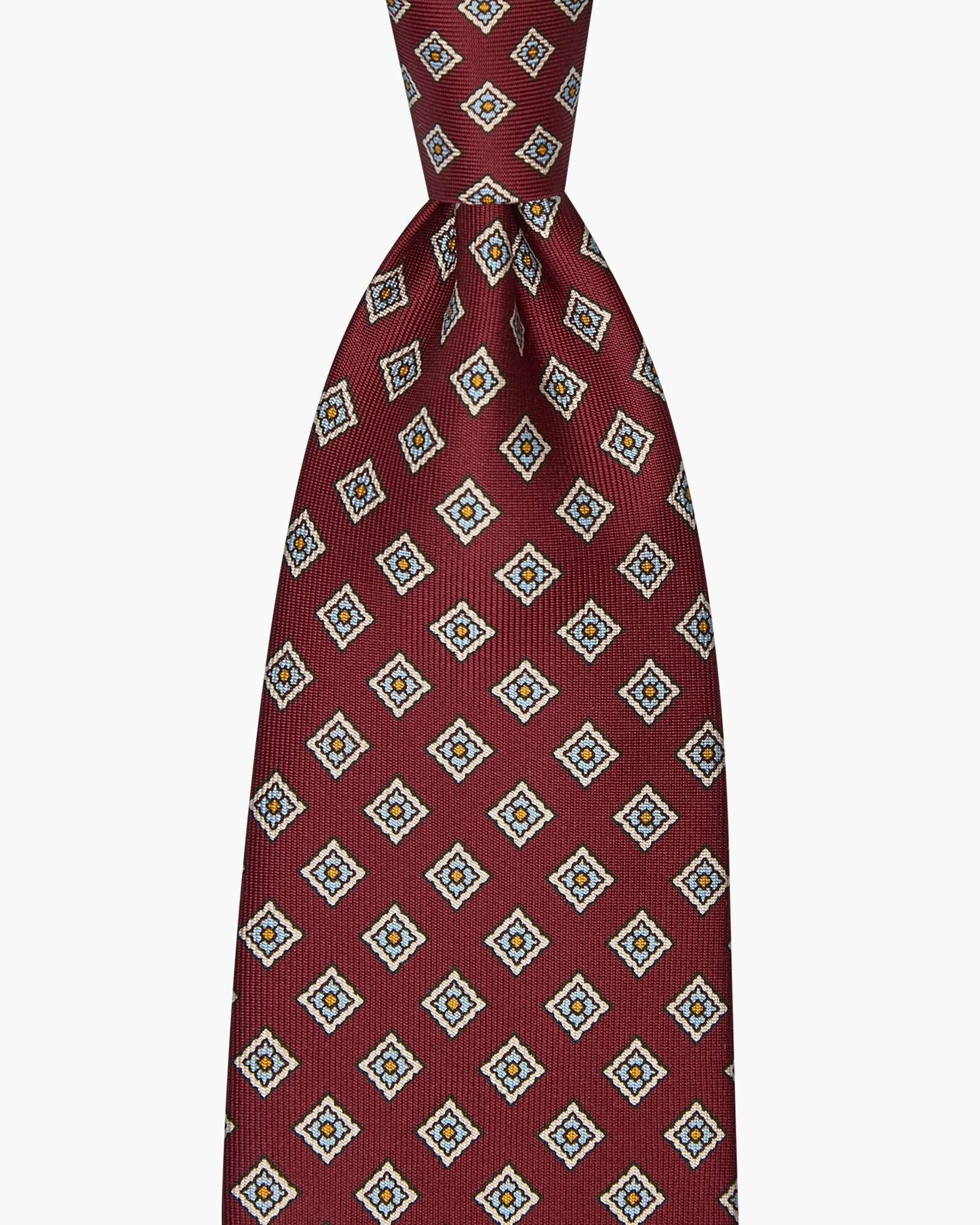 Cravatta 3 Pieghe In Seta Inglese Stampata Con Diamanti - Bordeaux