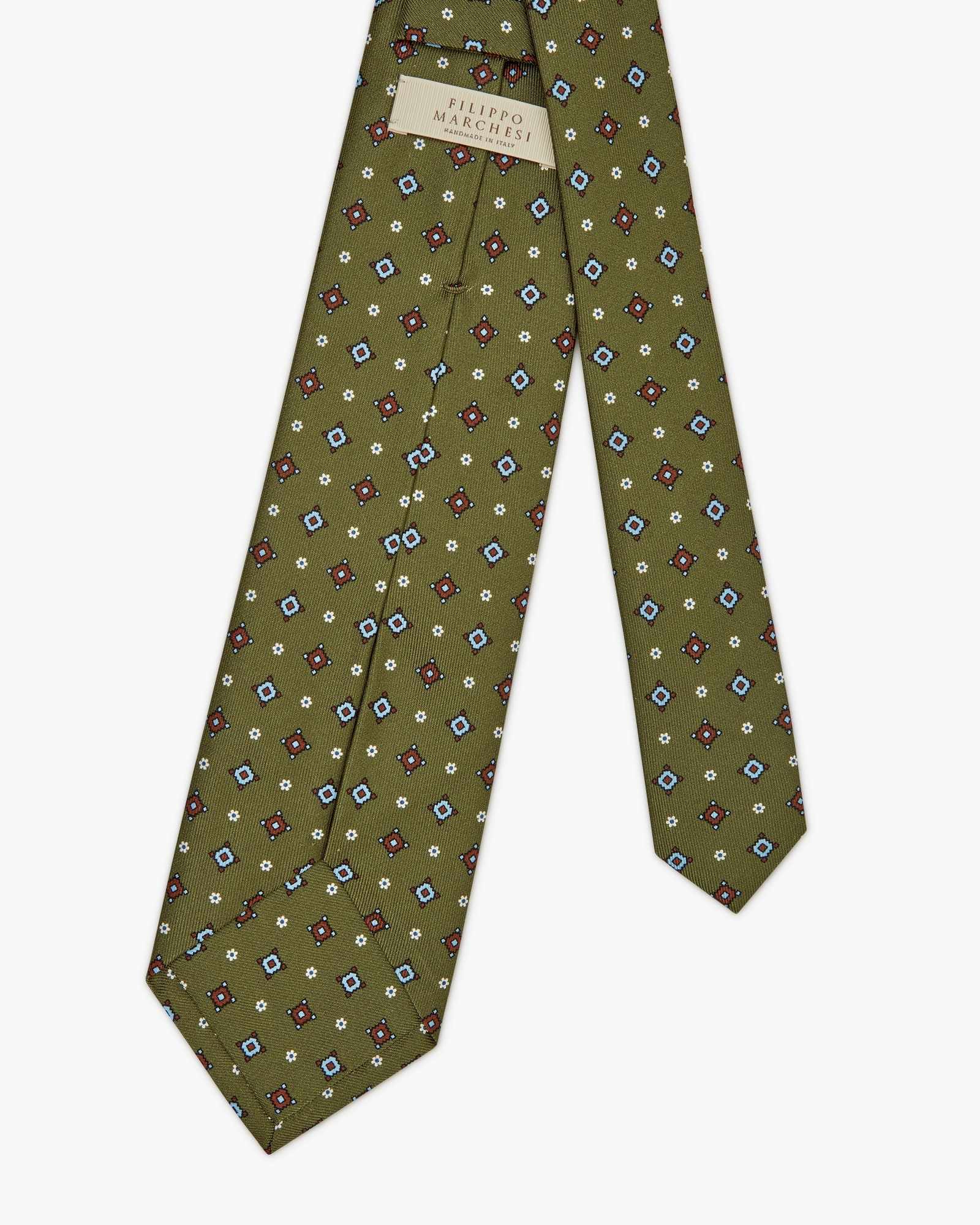 7-Fold Floral Printed English Silk Tie - Green