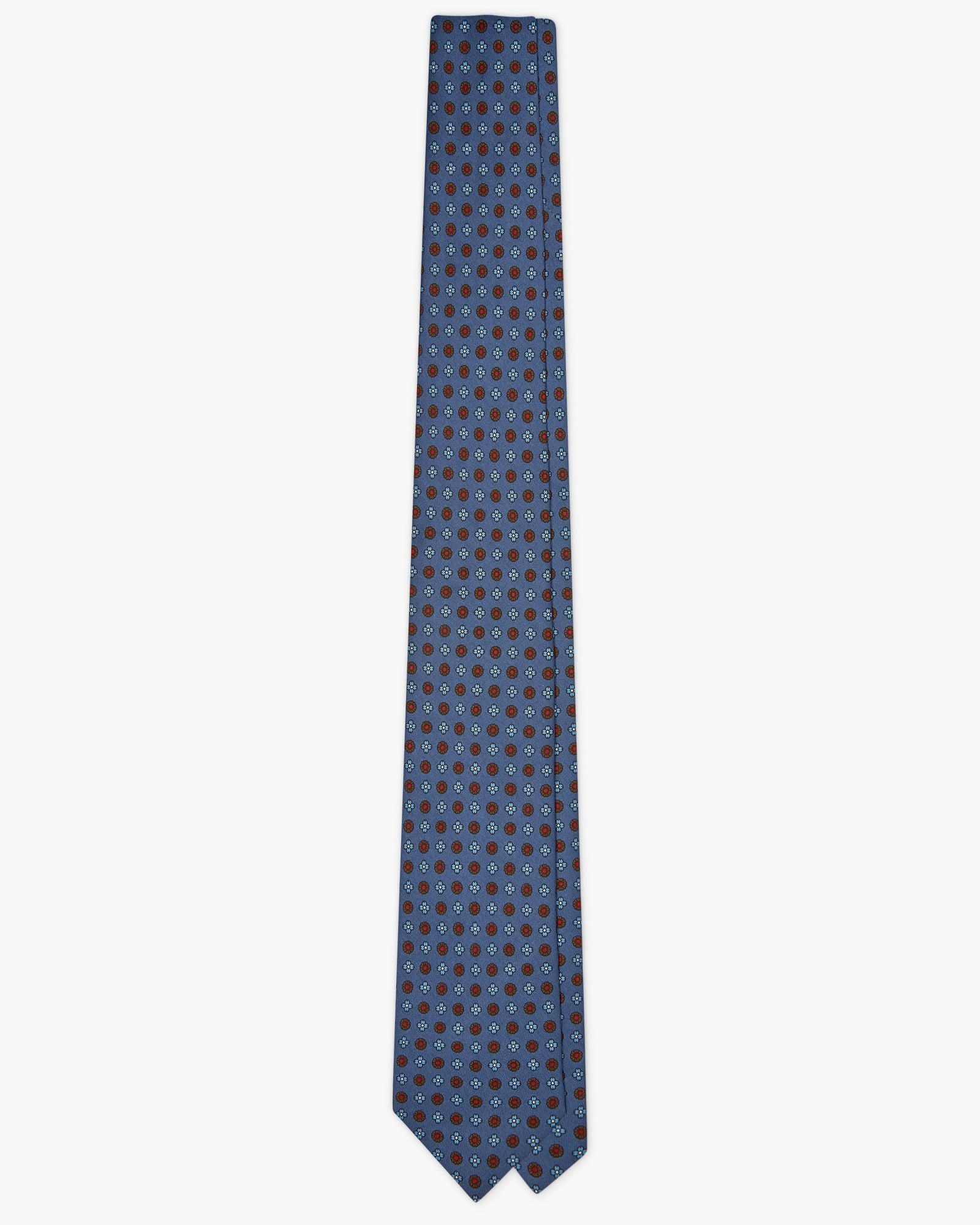 Cravatta 7 Pieghe In Seta Inglese Stampata Floreale - Blu Cobalto