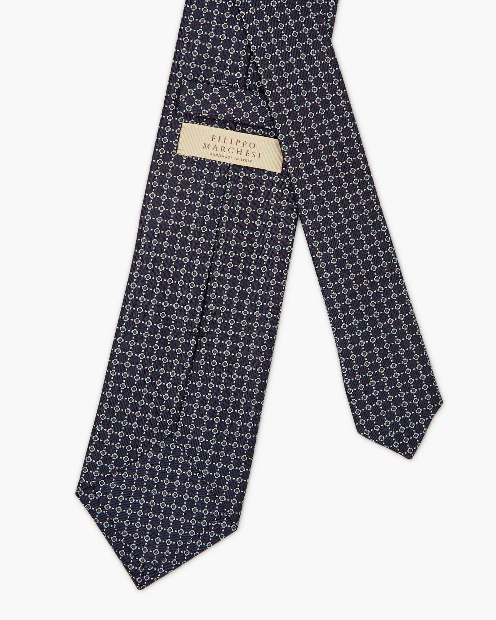 Cravatta 3 Pieghe In Seta Inglese Stampata Microdisegno - Mix Blu