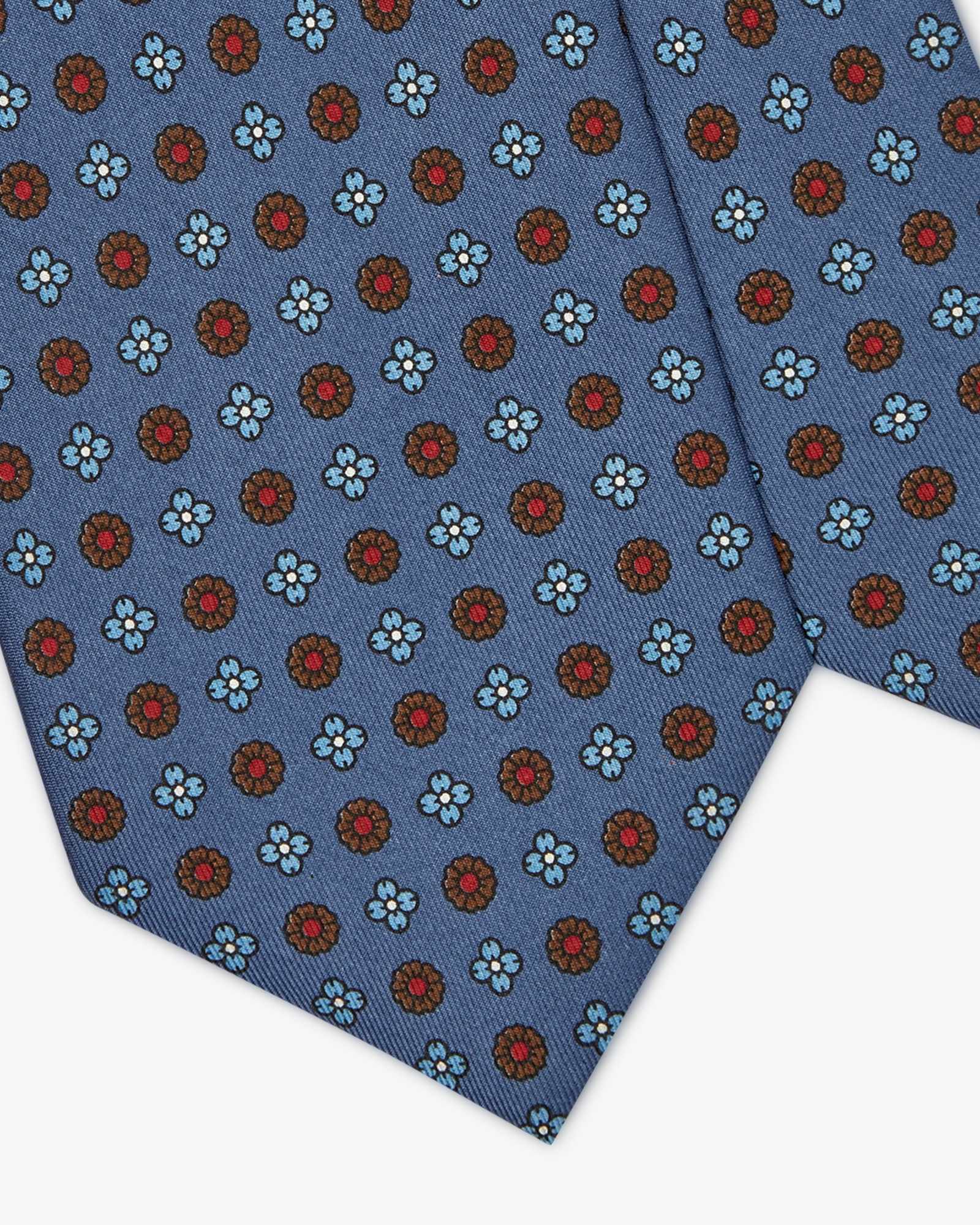 Cravatta 7 Pieghe In Seta Inglese Stampata Floreale - Blu Cobalto