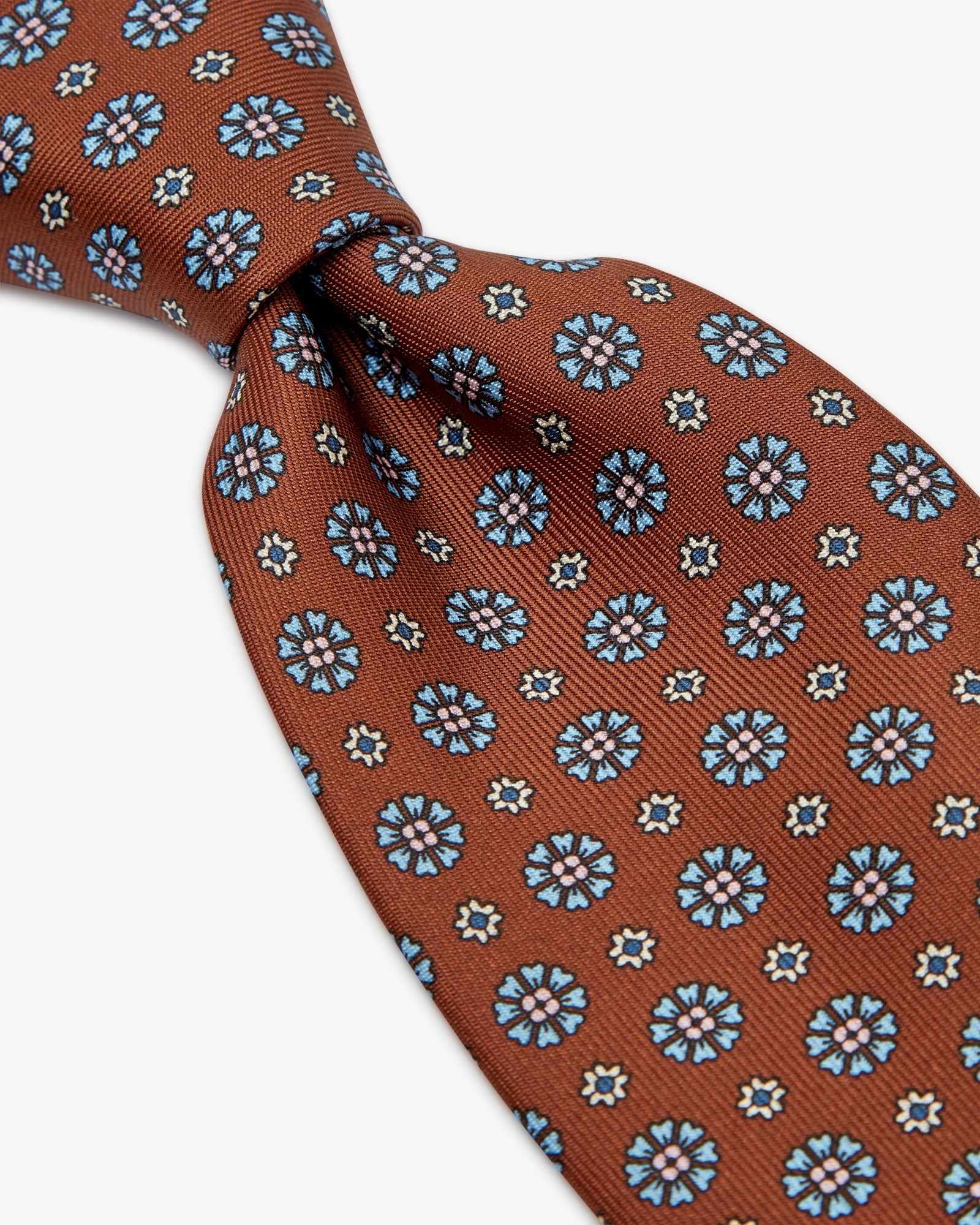 7-Fold Floral Printed English Silk Tie - Brown