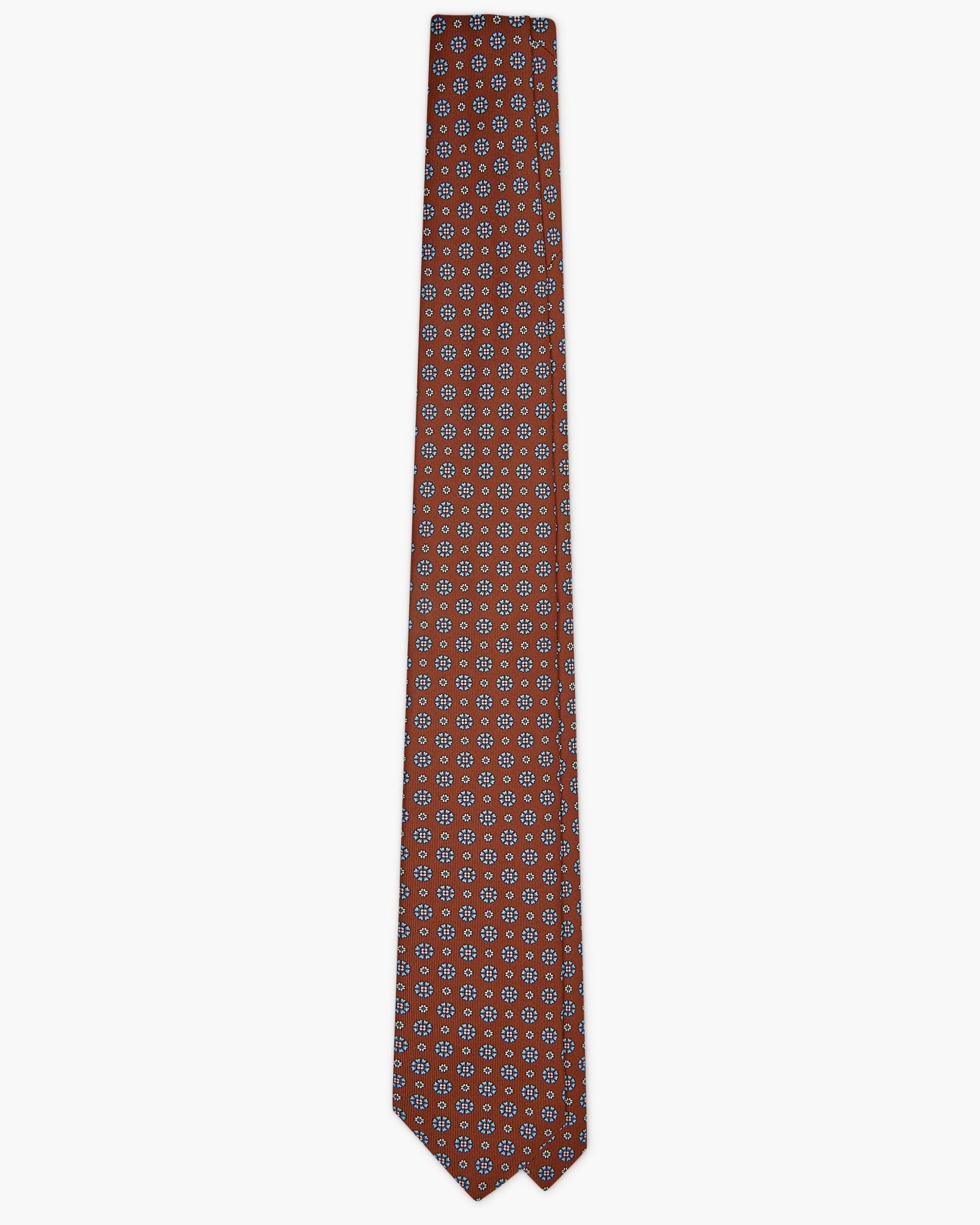 7-Fold Floral Printed English Silk Tie - Brown