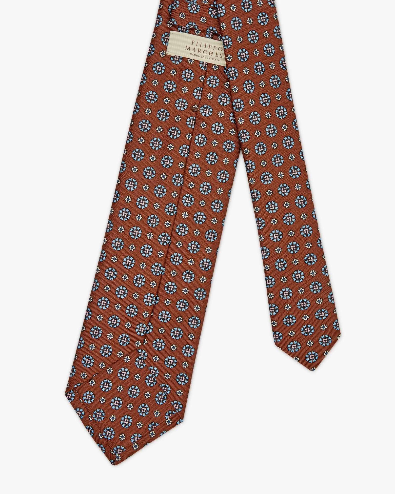 7-Fold Floral Printed English Silk Tie - Brown