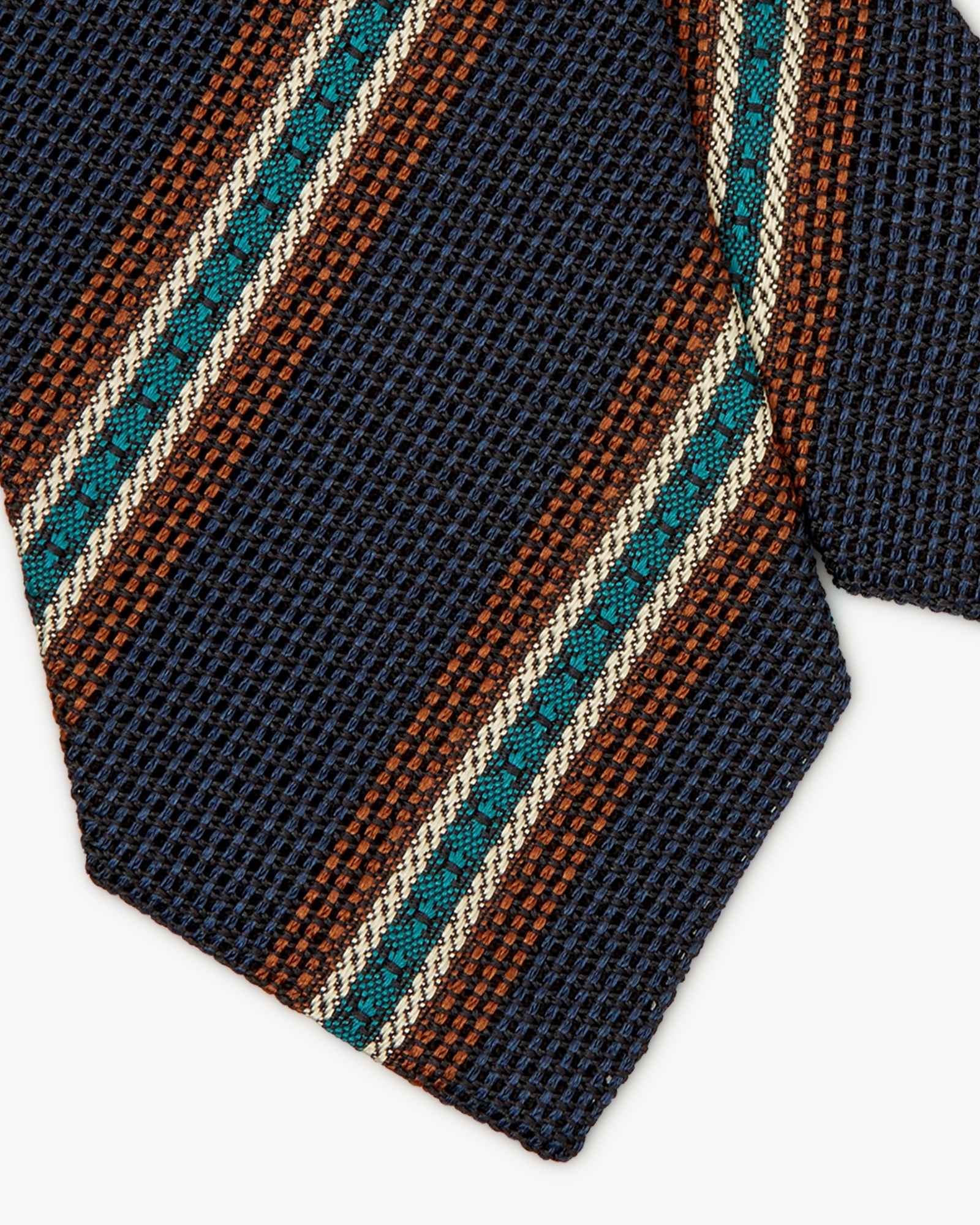 Cravatta 3 Pieghe In Seta Grenadine A Righe - Blu Marrone