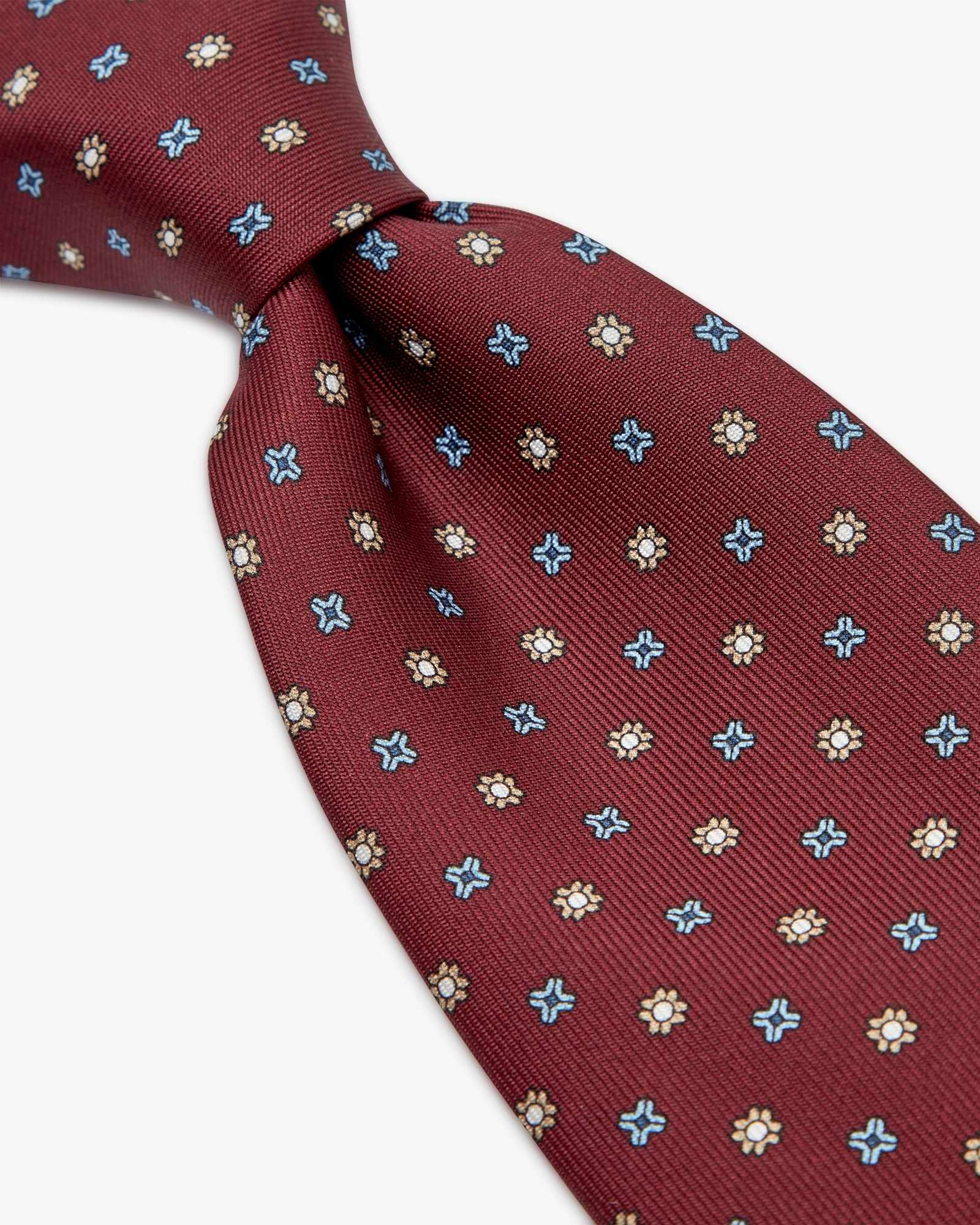 Cravatta 7 Pieghe In Seta Inglese Stampata Floreale - Bordeaux