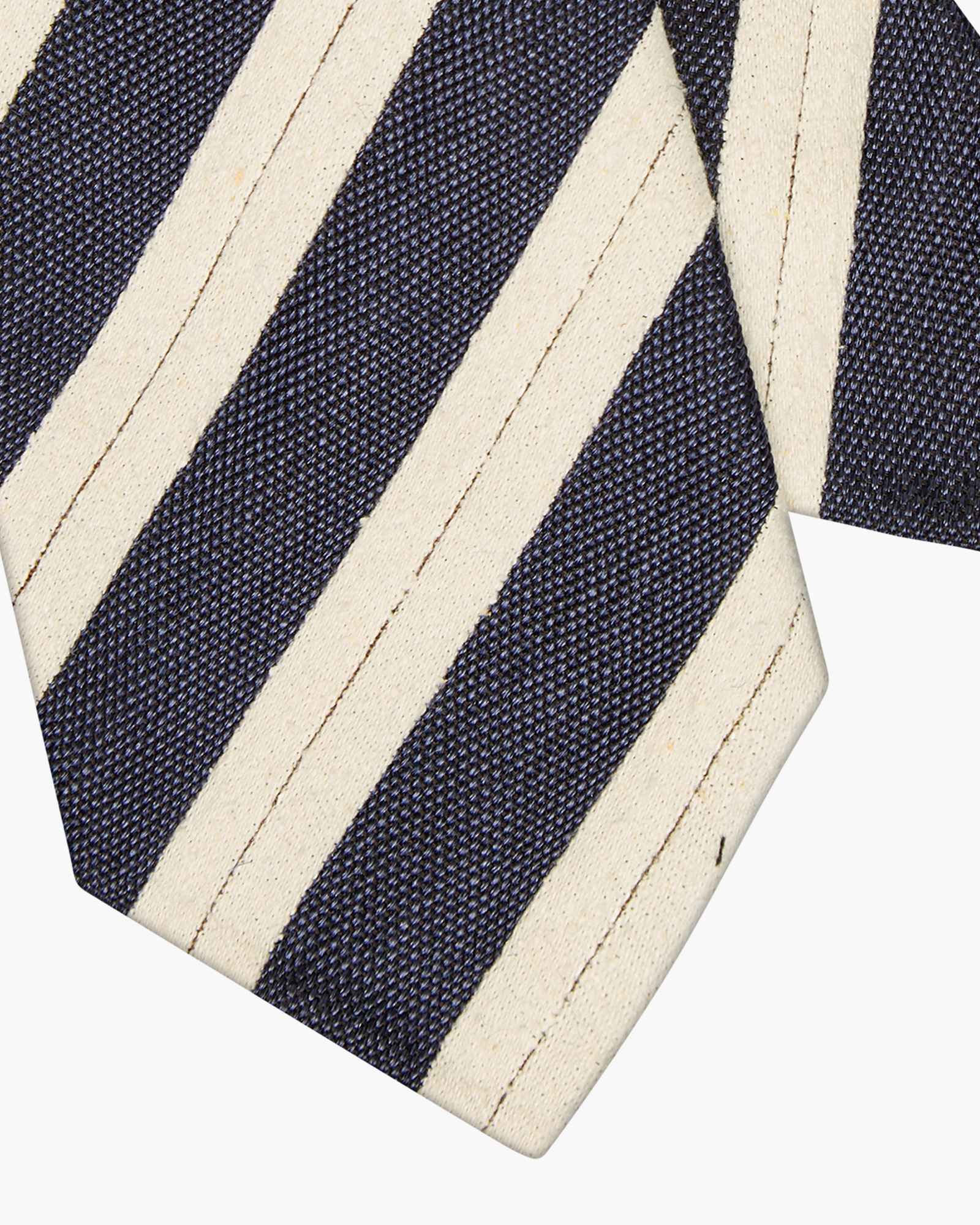 Cravatta 3 Pieghe In Seta Jacquard a Righe - Blu