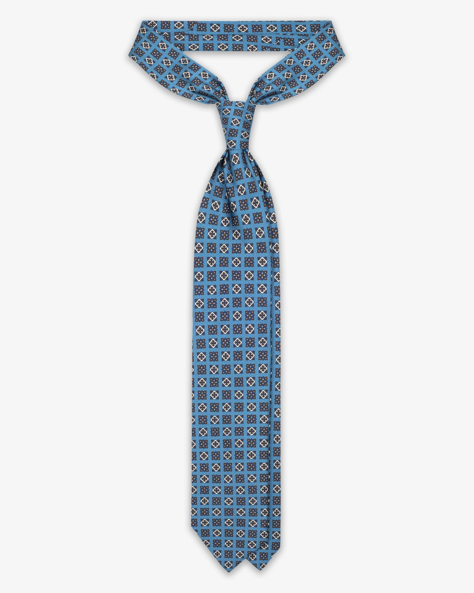Cravatta 3 Pieghe In Seta Inglese Stampata Con Cubi - Blu Avion