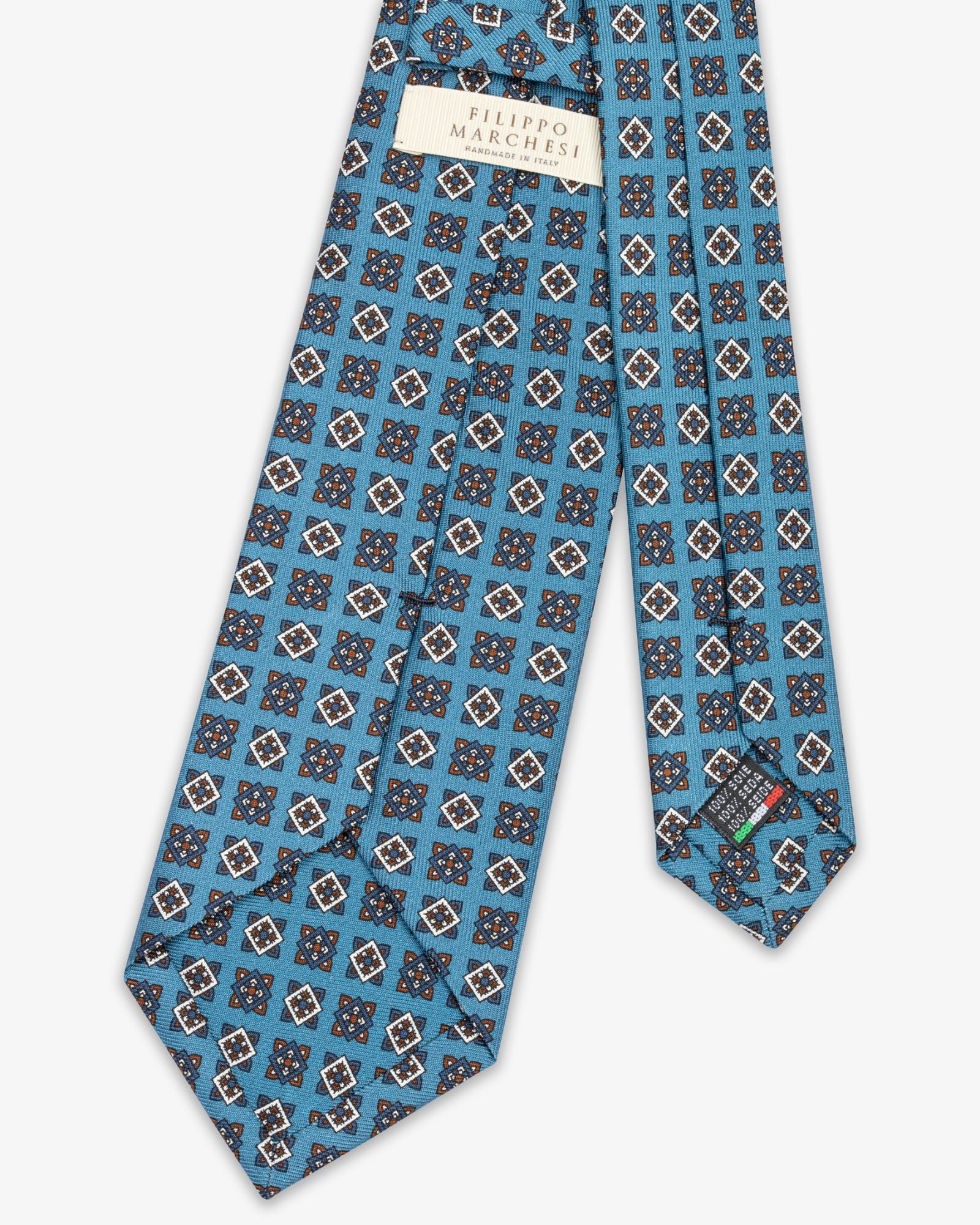 Cravatta 3 Pieghe In Seta Inglese Stampata Con Cubi - Blu Avion