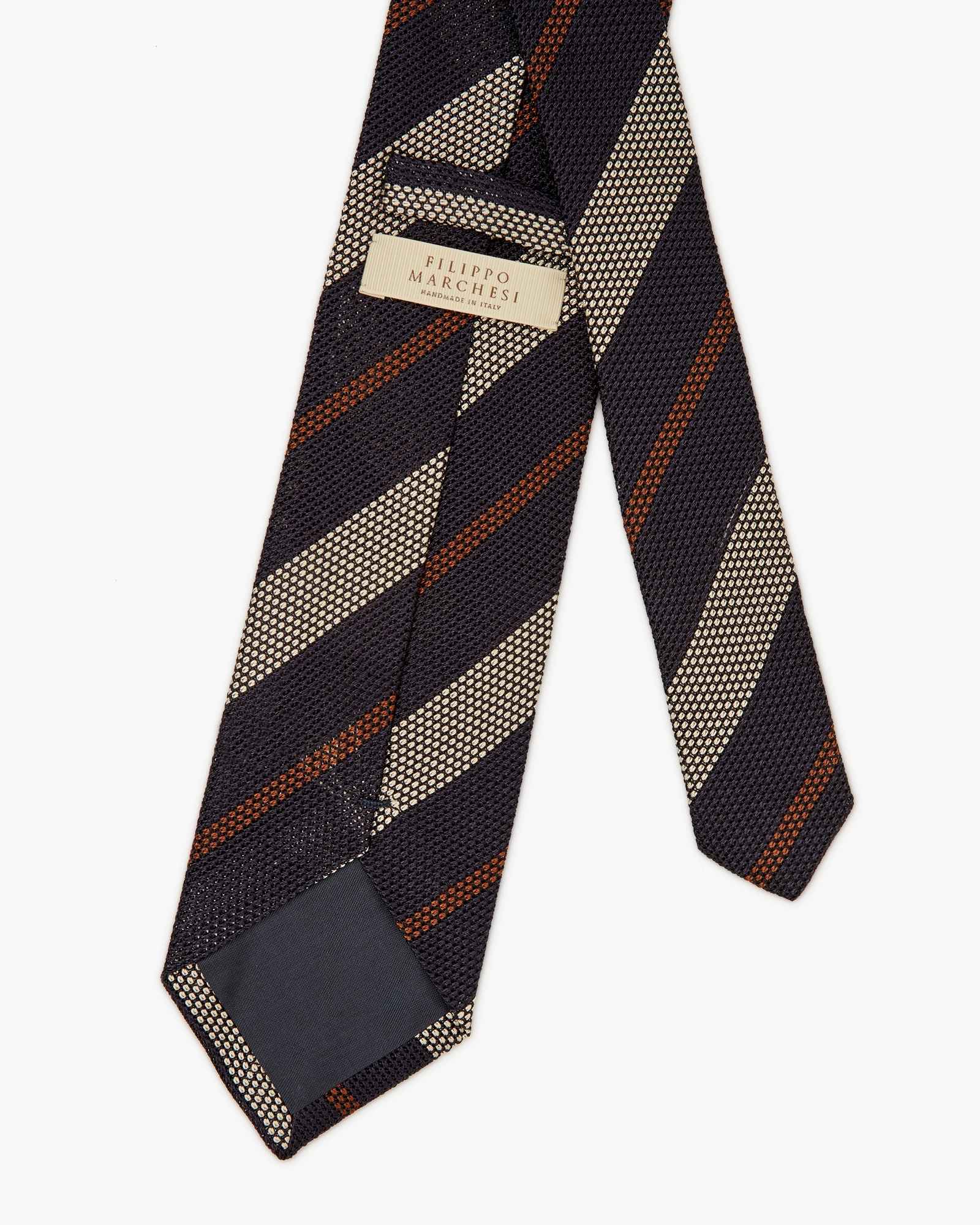 3-Fold Multi Stripe Grenadine Silk Tie - Cream Blue