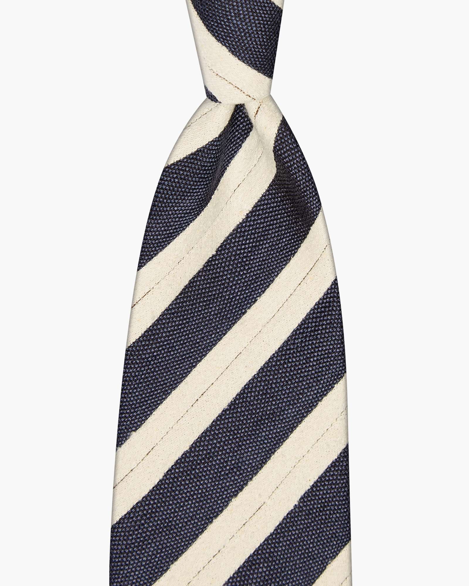 Cravatta 3 Pieghe In Seta Jacquard a Righe - Blu