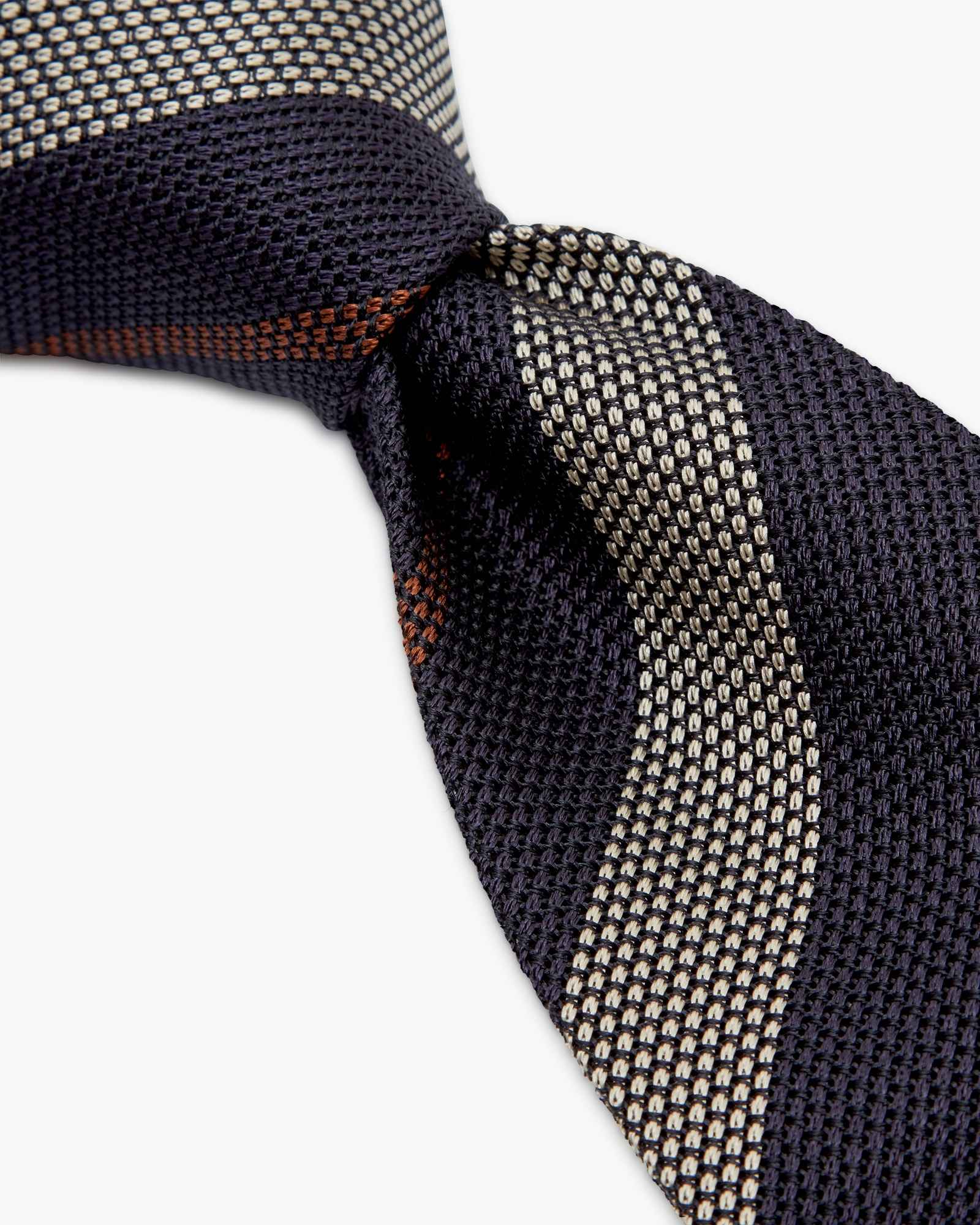 3-Fold Multi Stripe Grenadine Silk Tie - Cream Blue