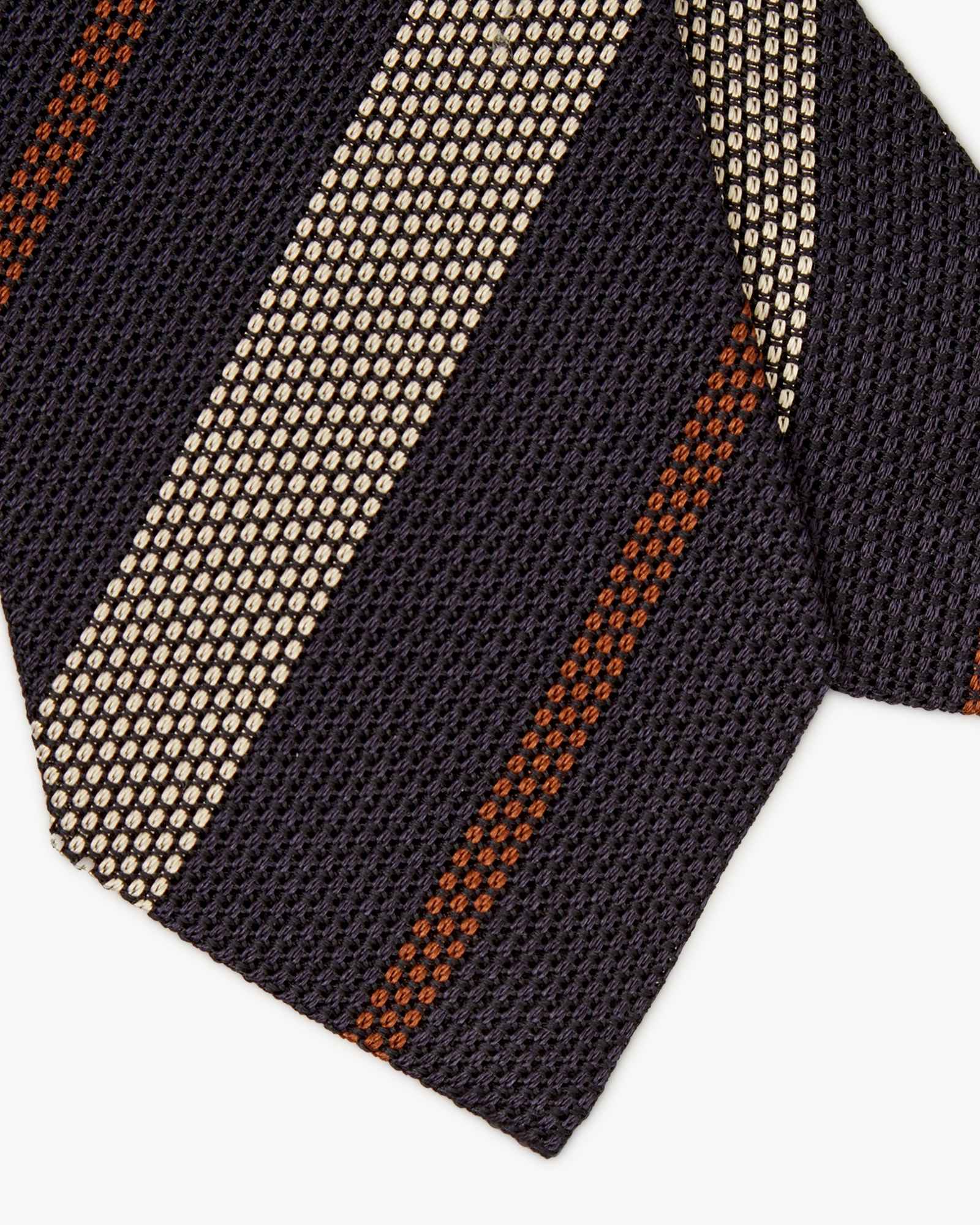 3-Fold Multi Stripe Grenadine Silk Tie - Cream Blue