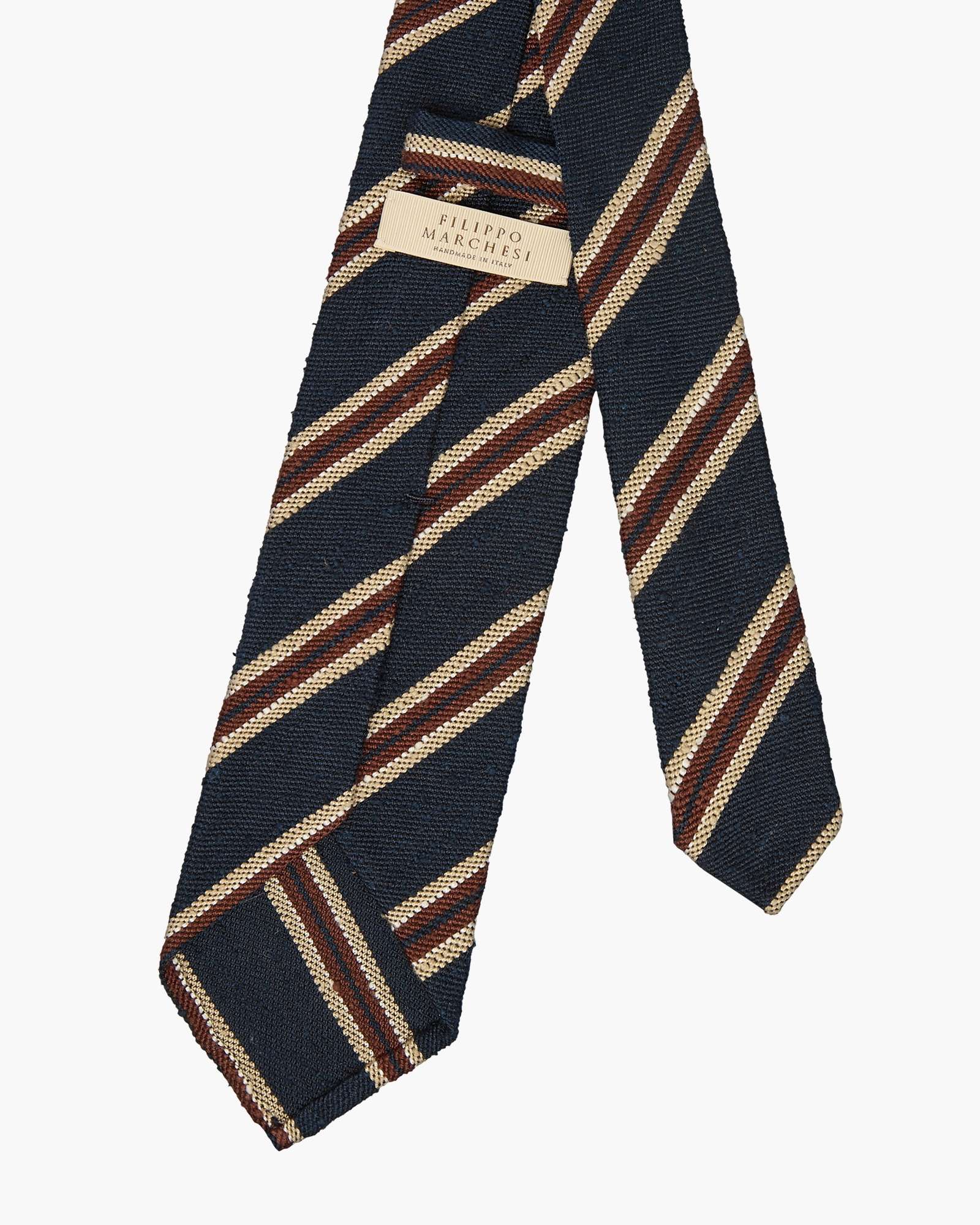 Cravatta 3 Pieghe In Seta Shantung - Blu Marrone