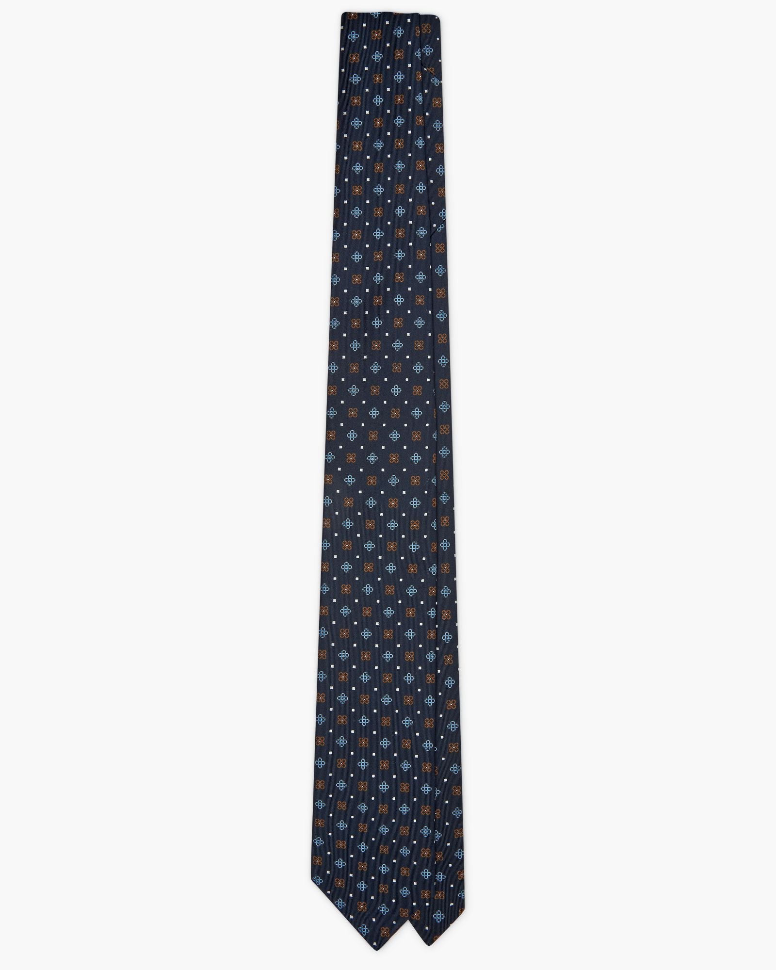 Cravatta 7 Pieghe In Seta Inglese Stampata Floreale - Blu Marrone