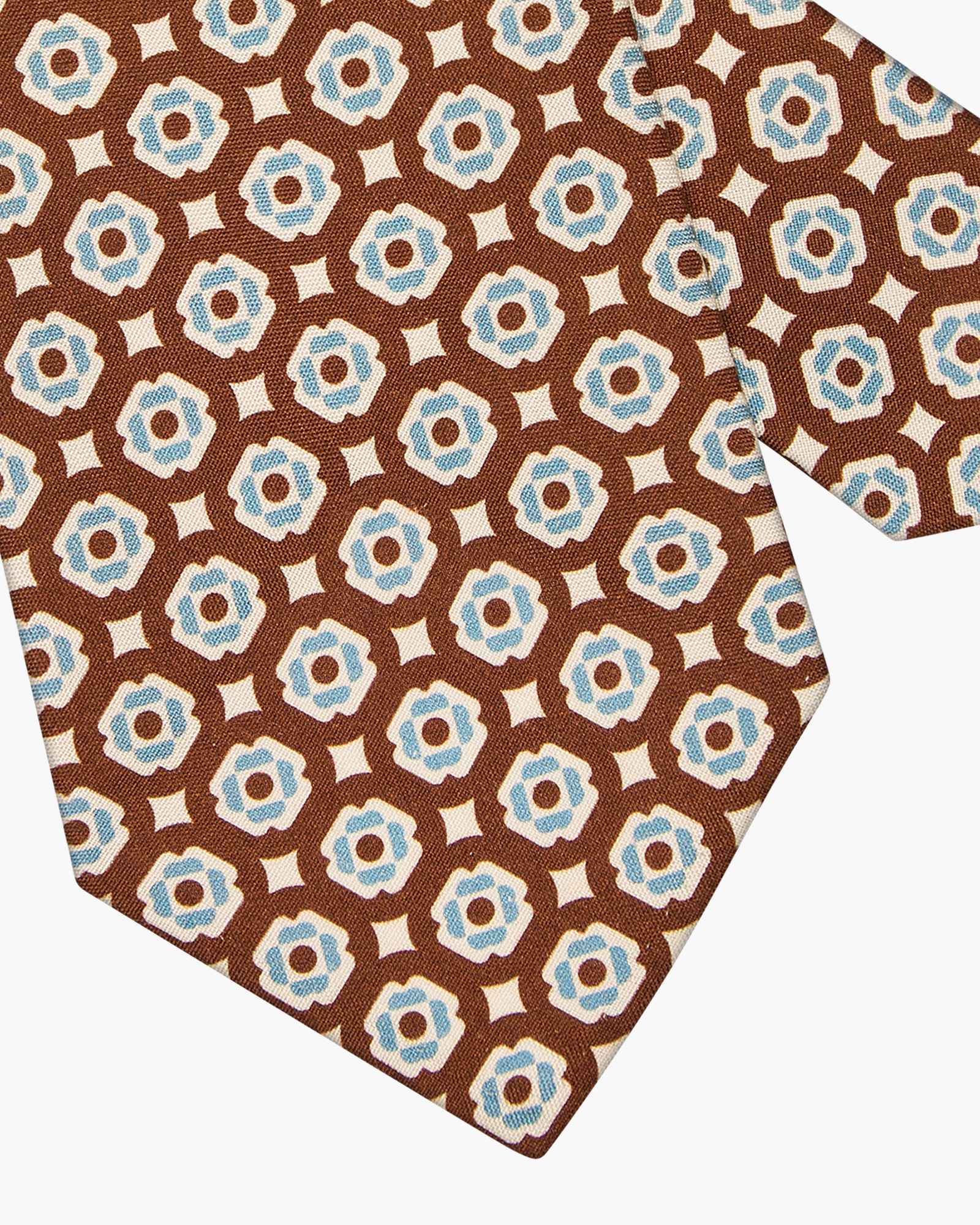 3-Fold Floral Printed Italian Silk Tie - Brown Beige