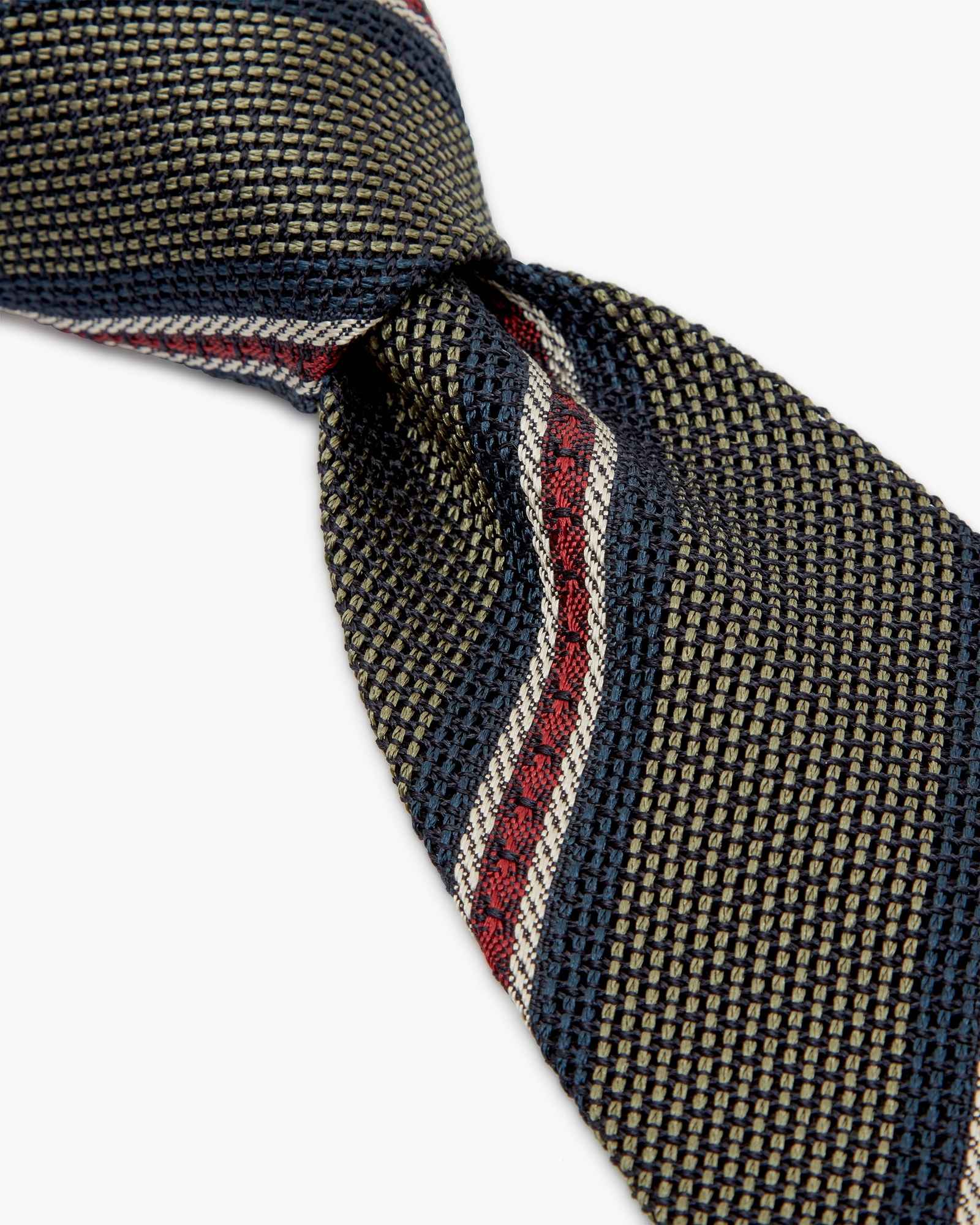 3-Fold Multi Stripe Grenadine Silk Tie - Green Blue