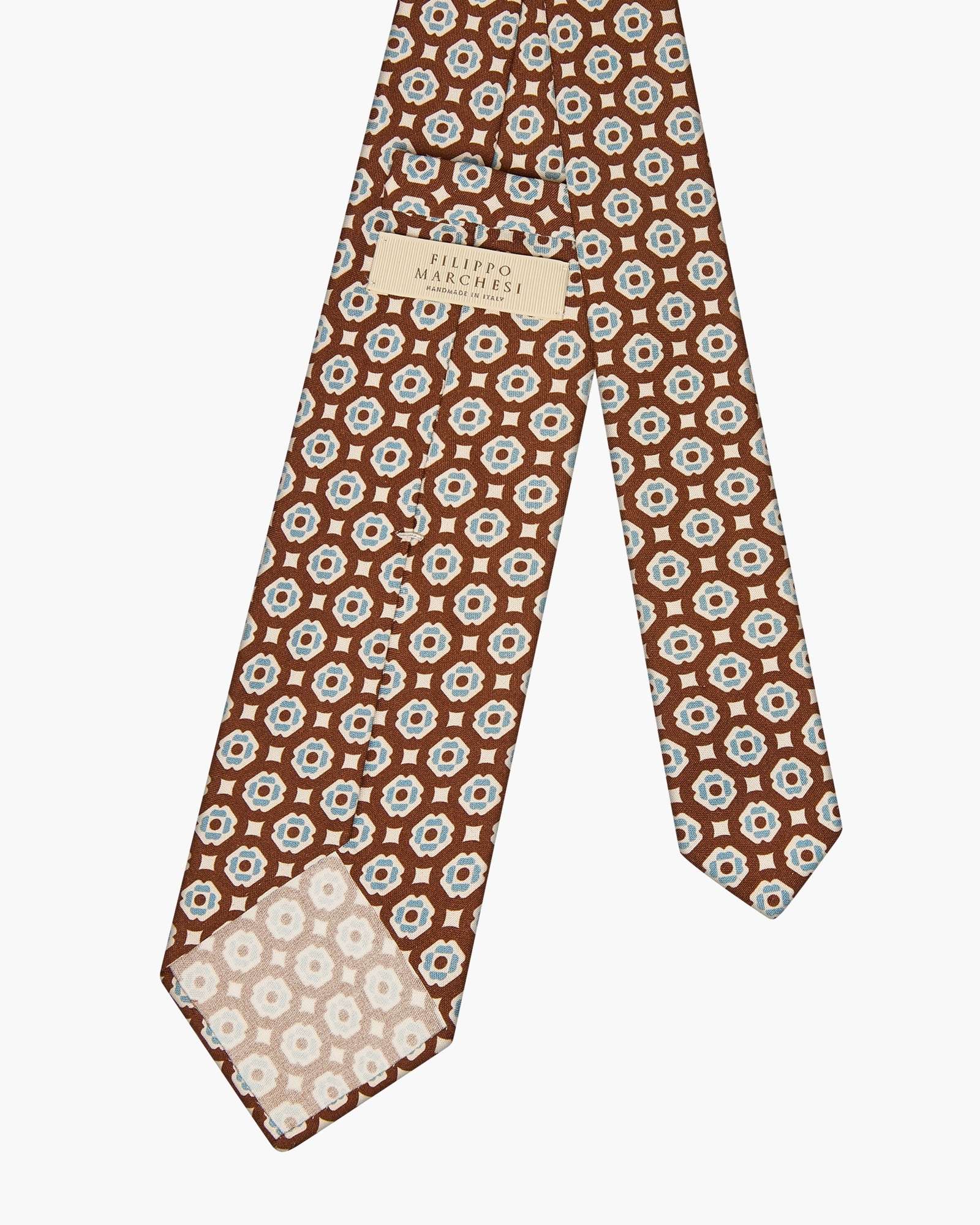 3-Fold Floral Printed Italian Silk Tie - Brown Beige