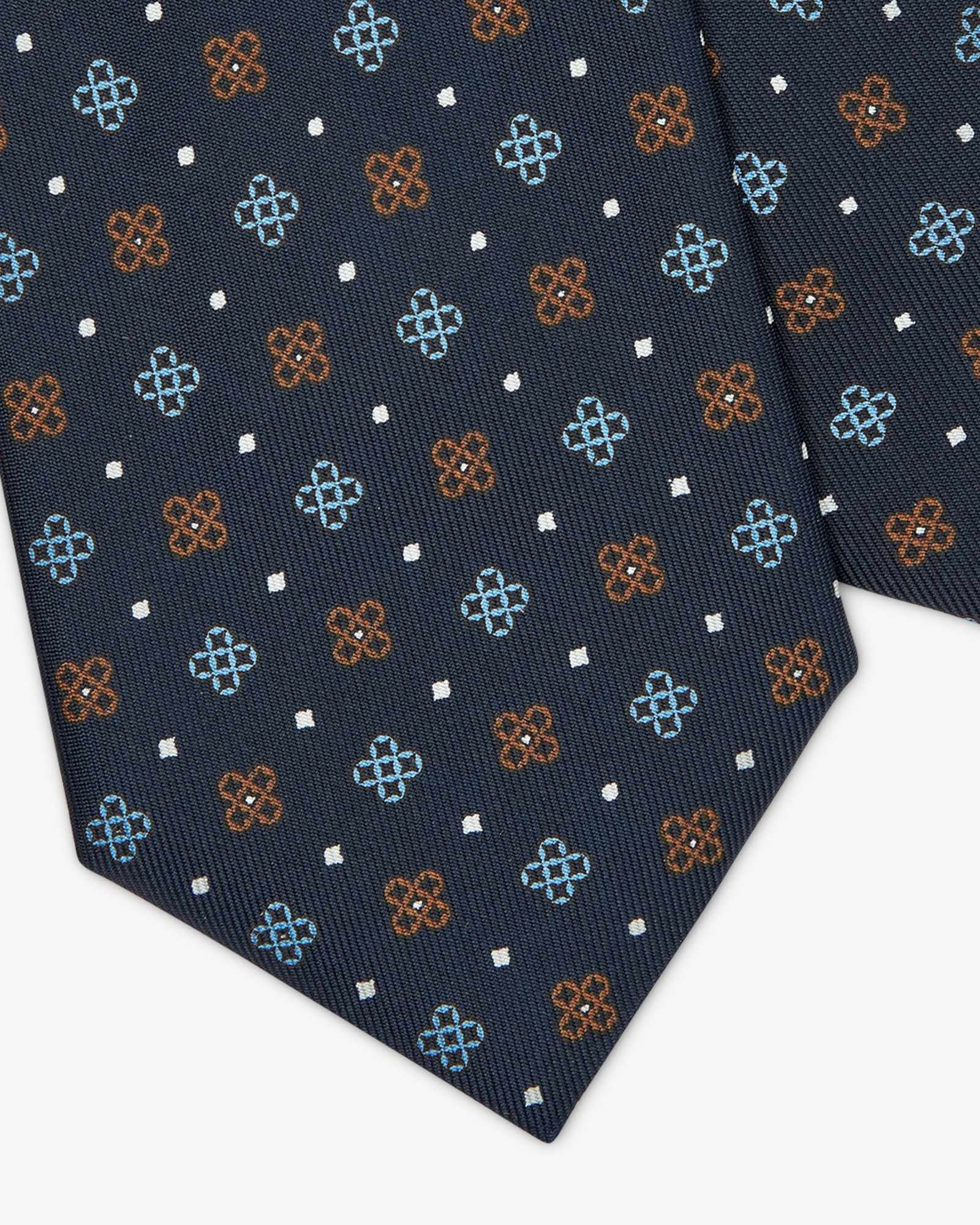 Cravatta 7 Pieghe In Seta Inglese Stampata Floreale - Blu Marrone