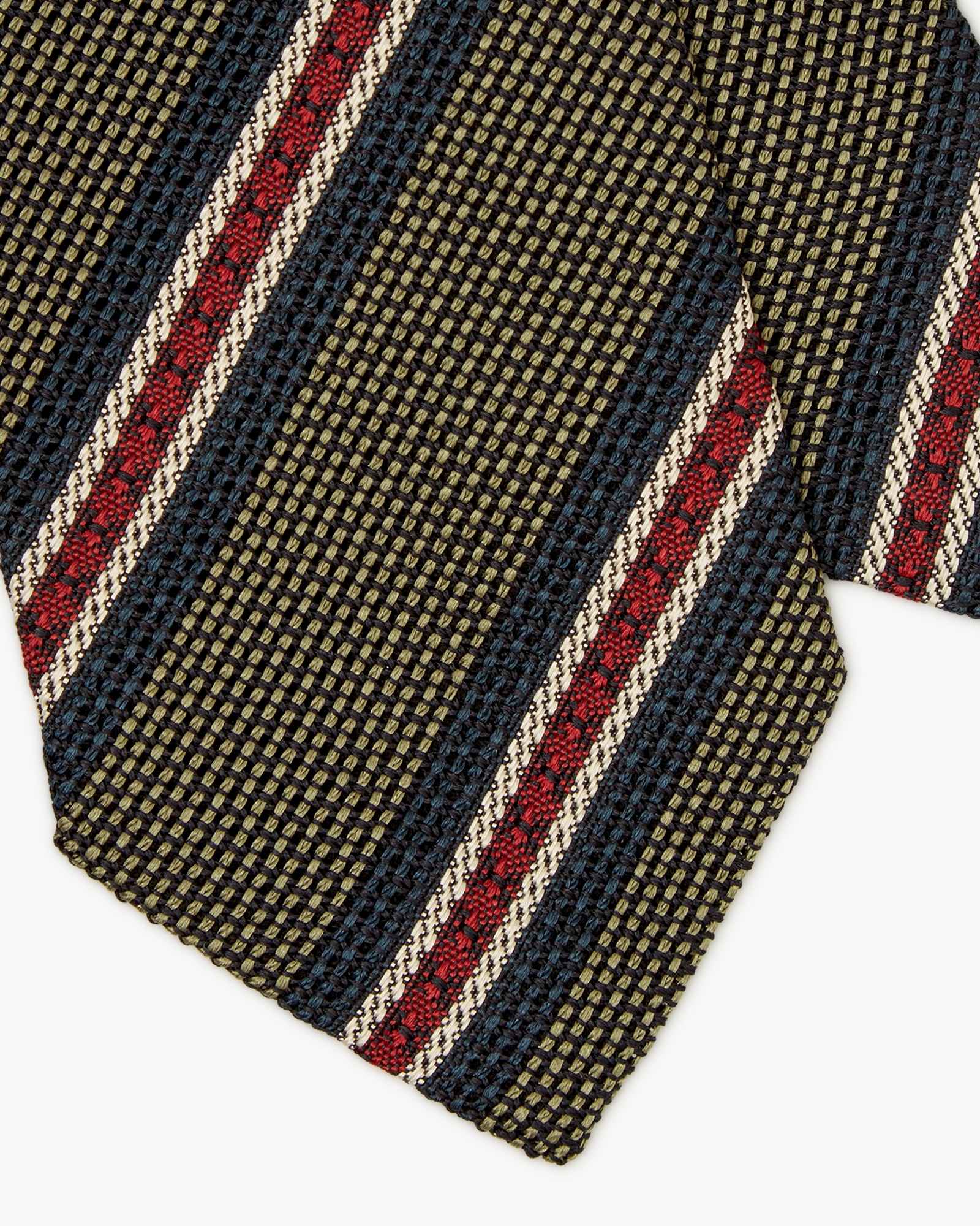 3-Fold Multi Stripe Grenadine Silk Tie - Green Blue