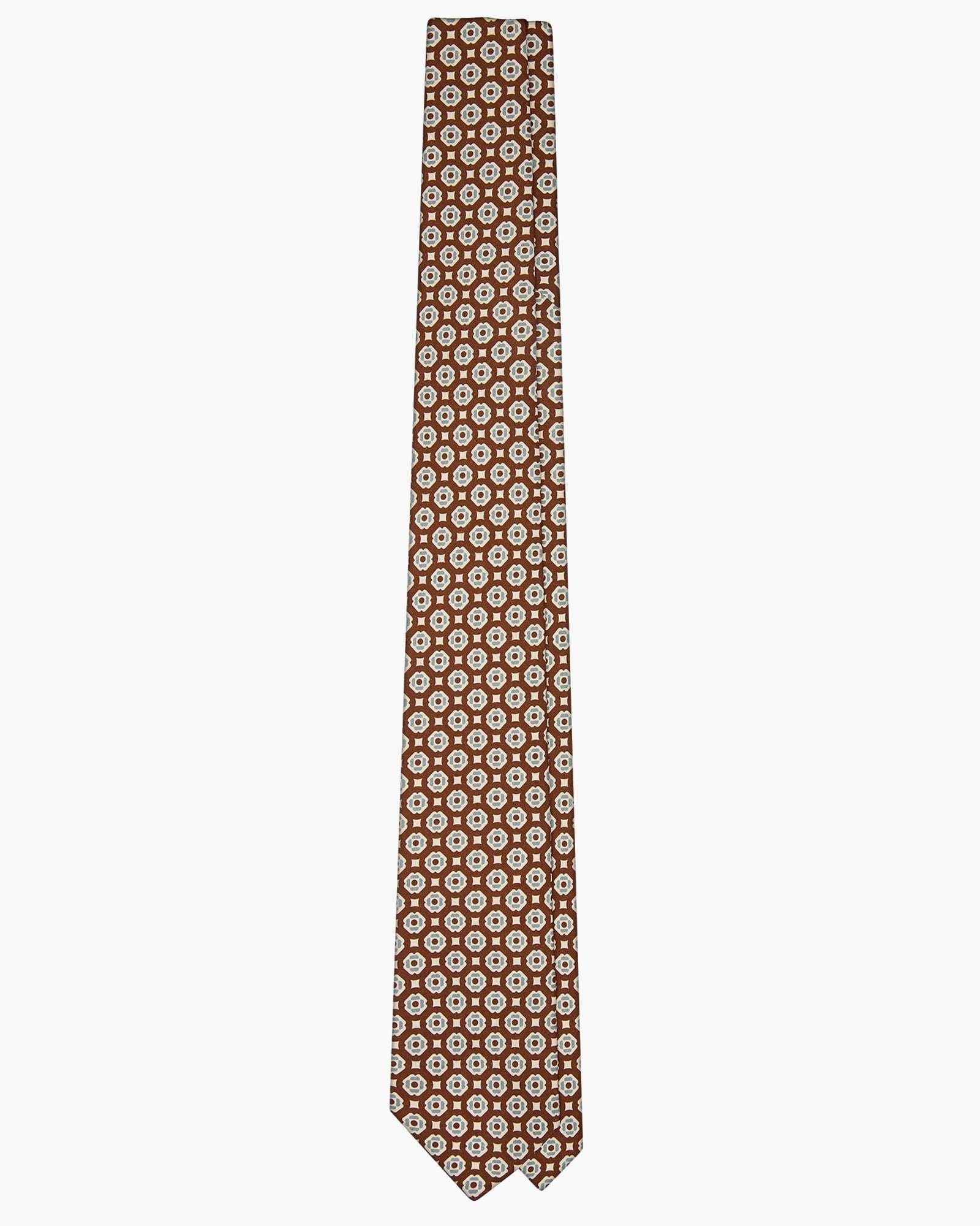3-Fold Floral Printed Italian Silk Tie - Brown Beige