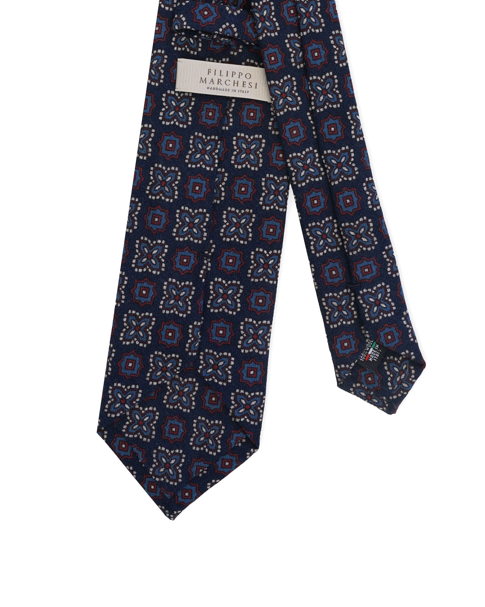 Cravatta in Lana con Motivo Floreale – Blu