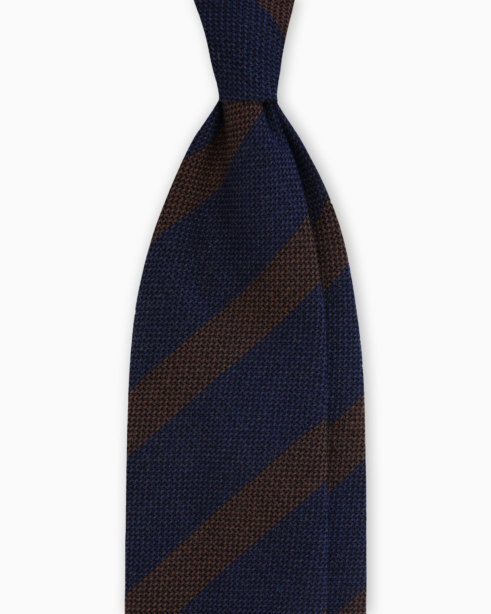3 Fold Block Stripe Wool Silk Tie - Blue Brown