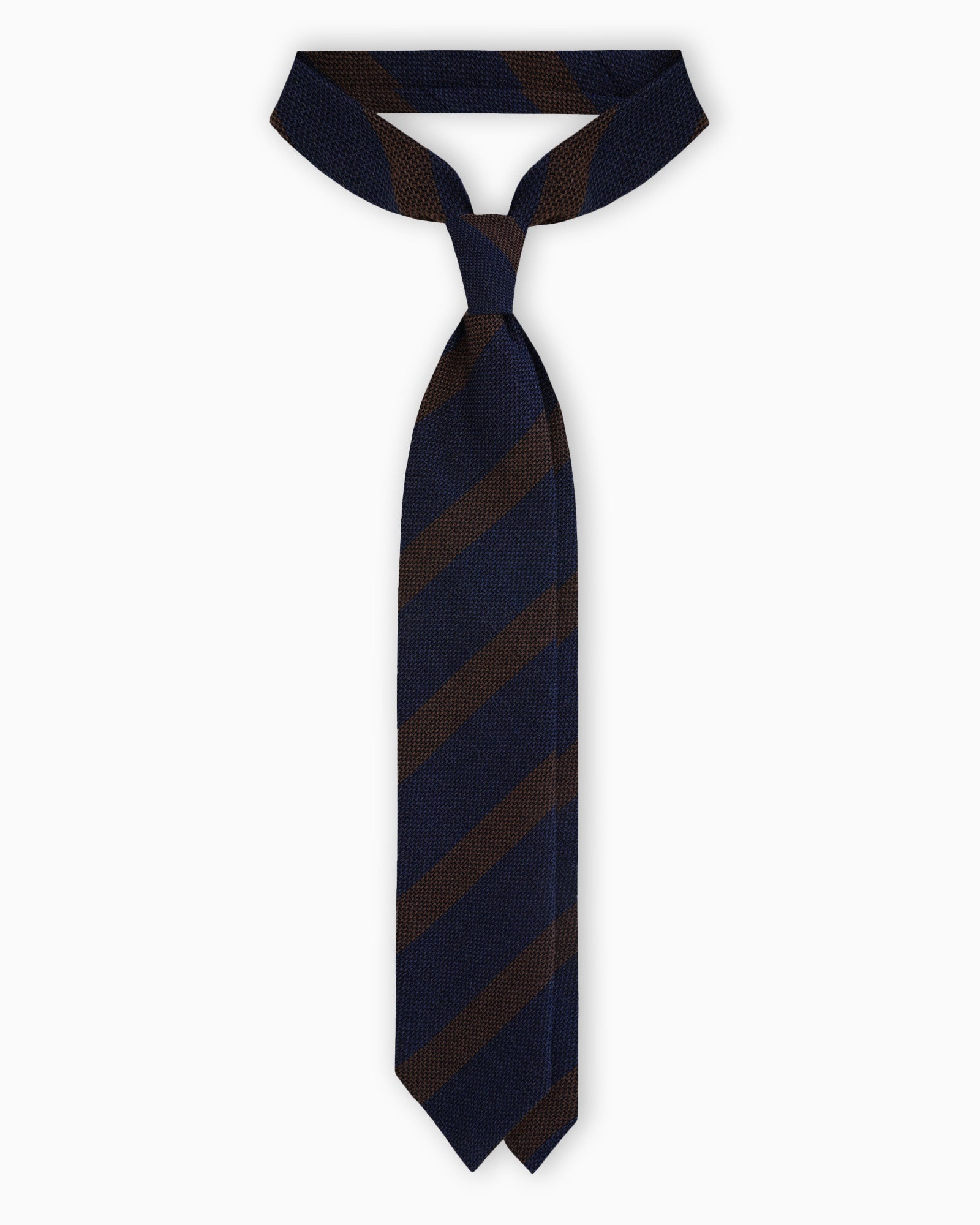 3 Fold Block Stripe Wool Silk Tie - Blue Brown