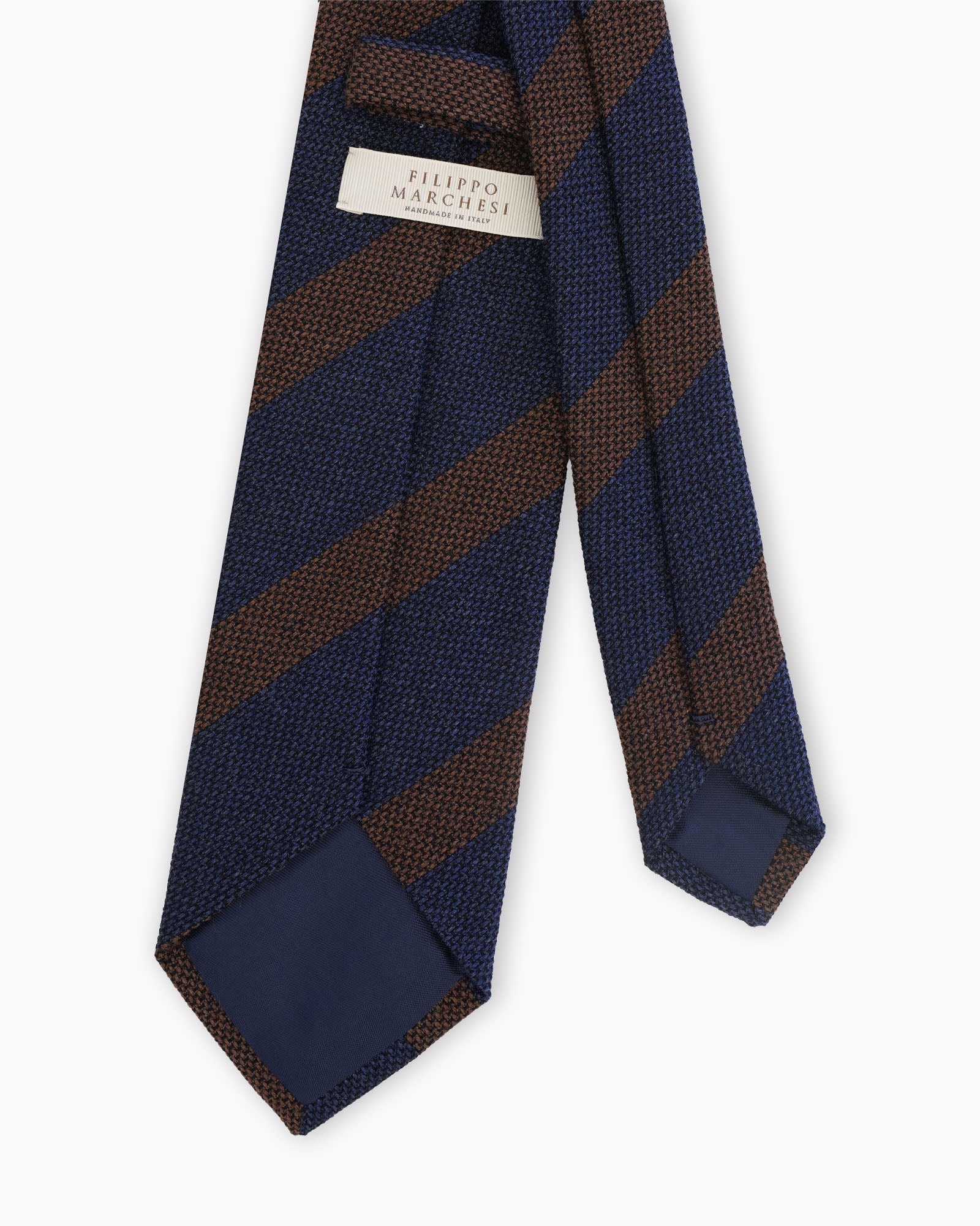 Navy Blue and Brown Wool and Silk Regimental Tie