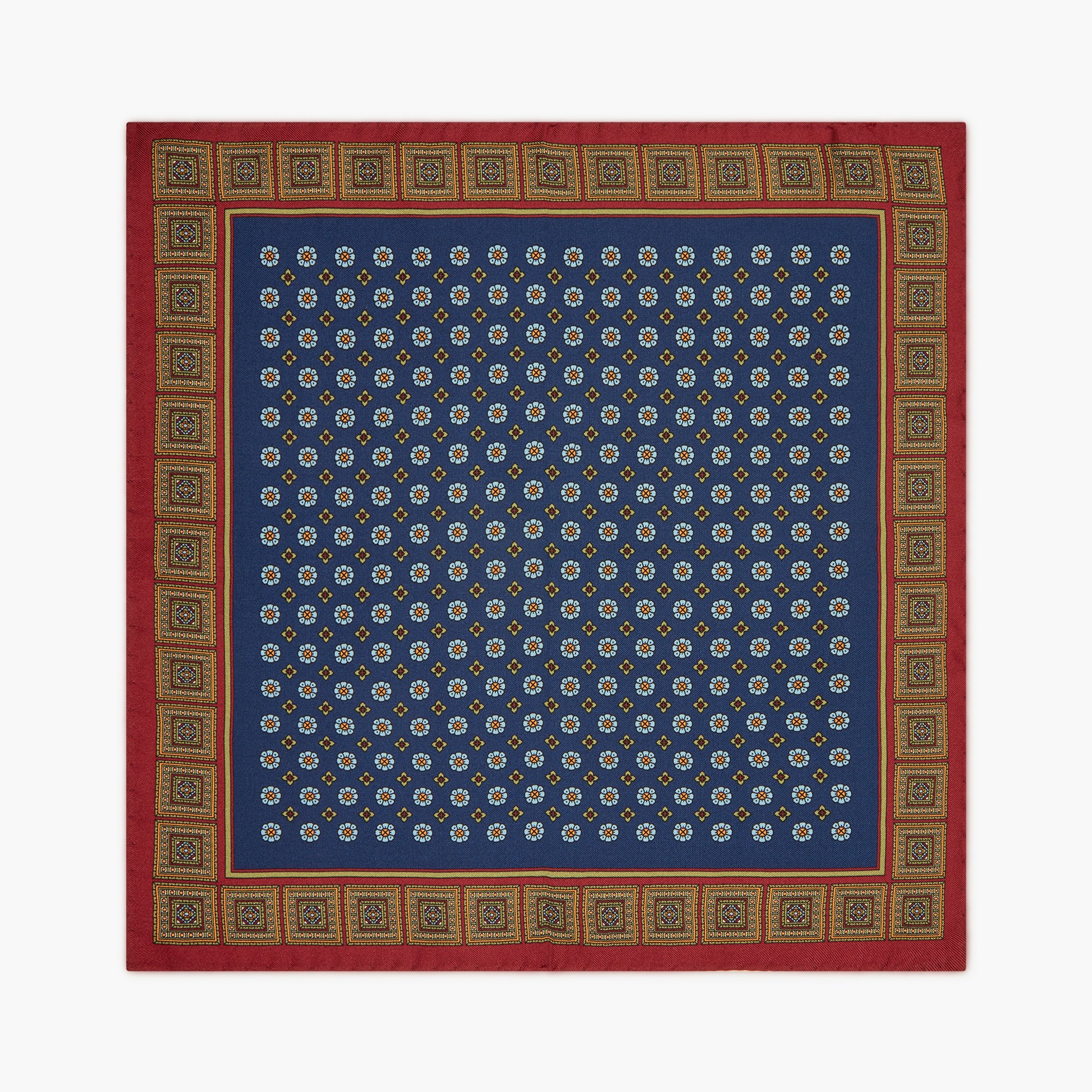 Fazzoletto Da Taschino In Seta Stampata Floreale - Blu Bordeaux