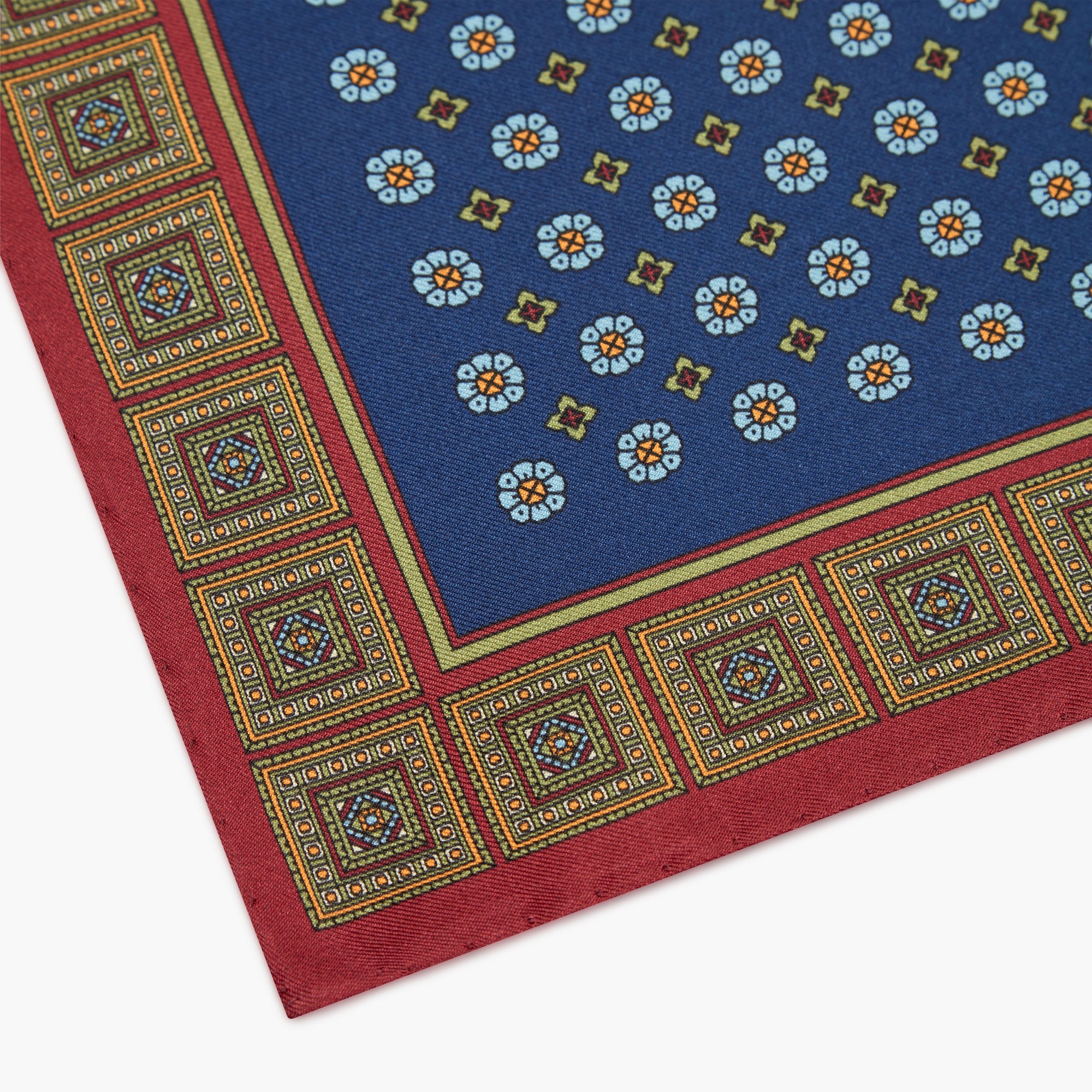 Fazzoletto Da Taschino In Seta Stampata Floreale - Blu Bordeaux