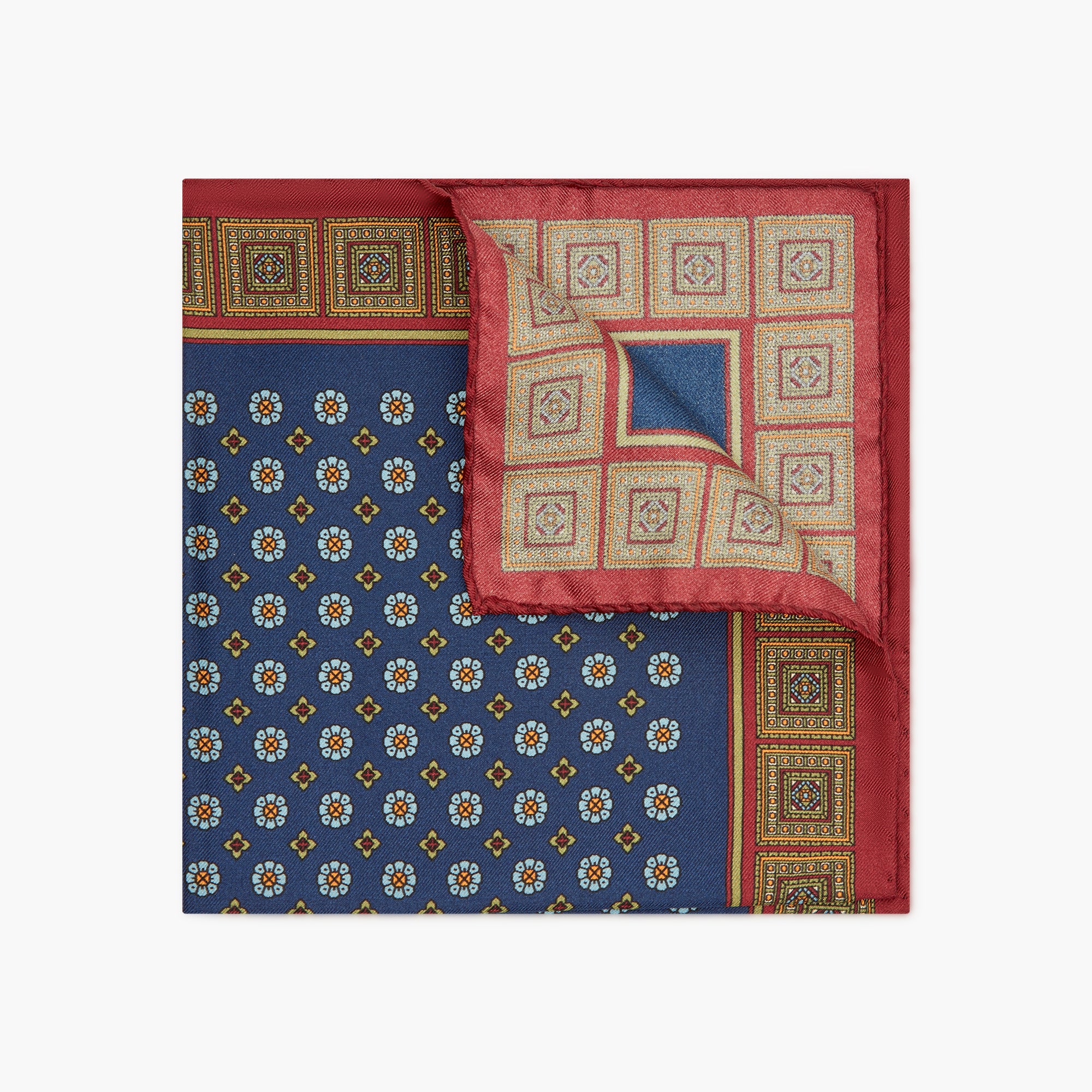 Fazzoletto Da Taschino In Seta Stampata Floreale - Blu Bordeaux