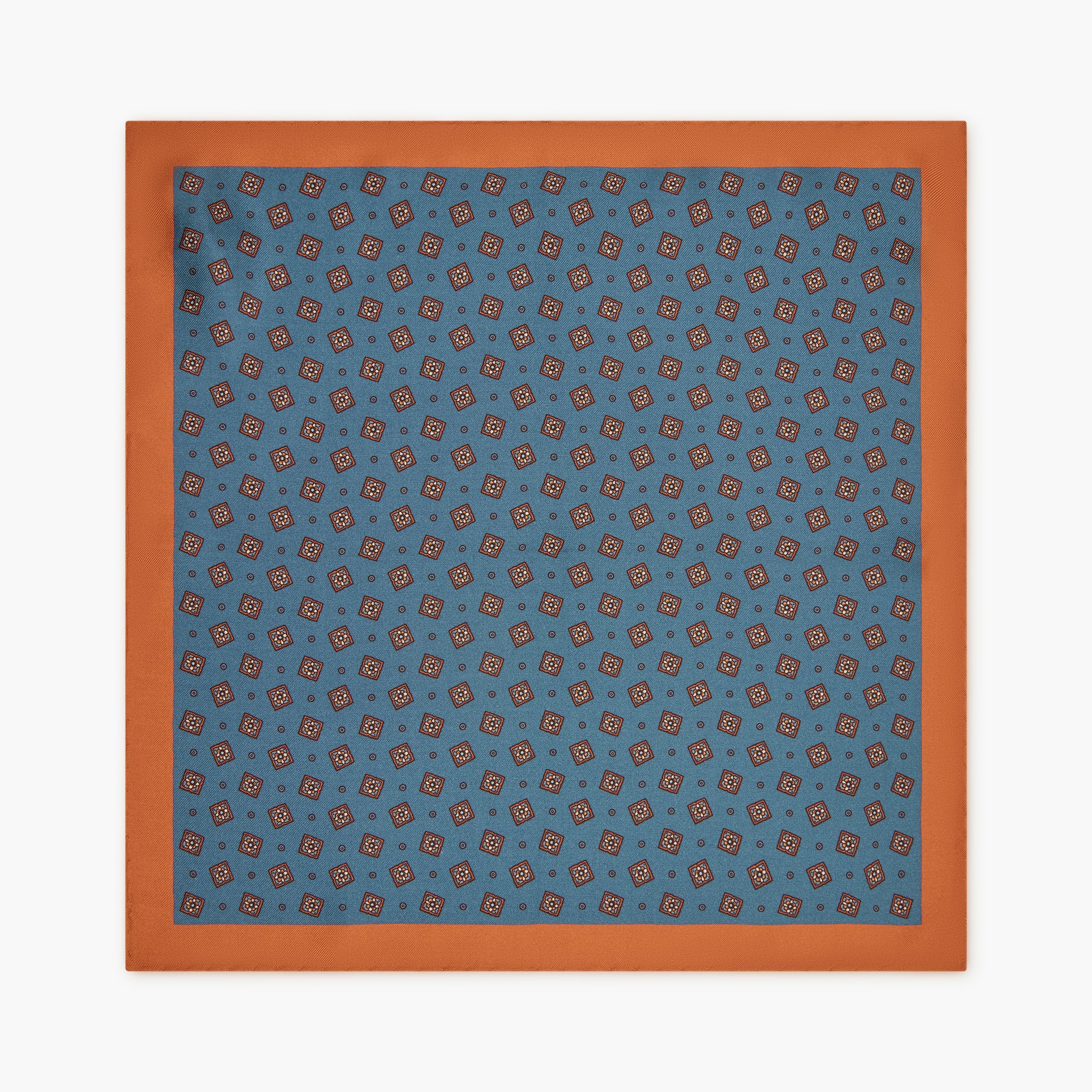 Fazzoletto Da Taschino In Seta Stampata Floreale - Blu Arancione