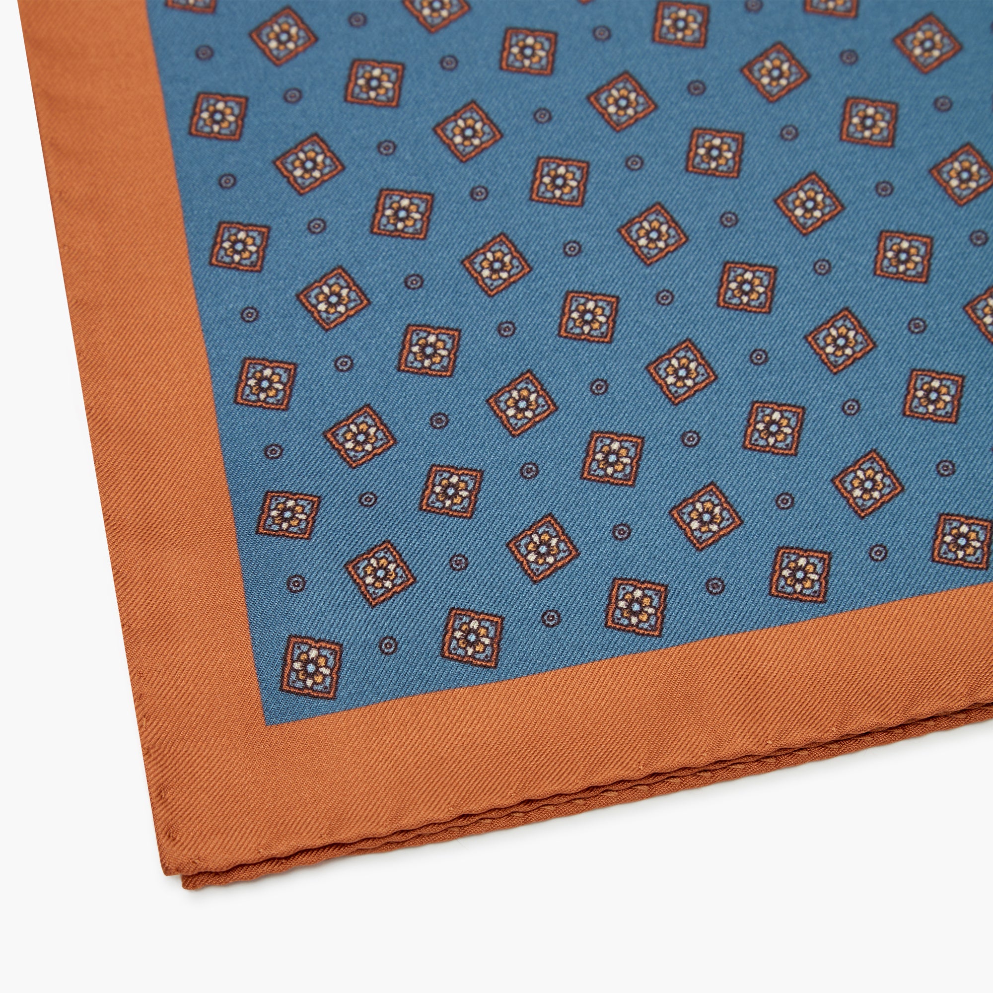 Fazzoletto Da Taschino In Seta Stampata Floreale - Blu Arancione
