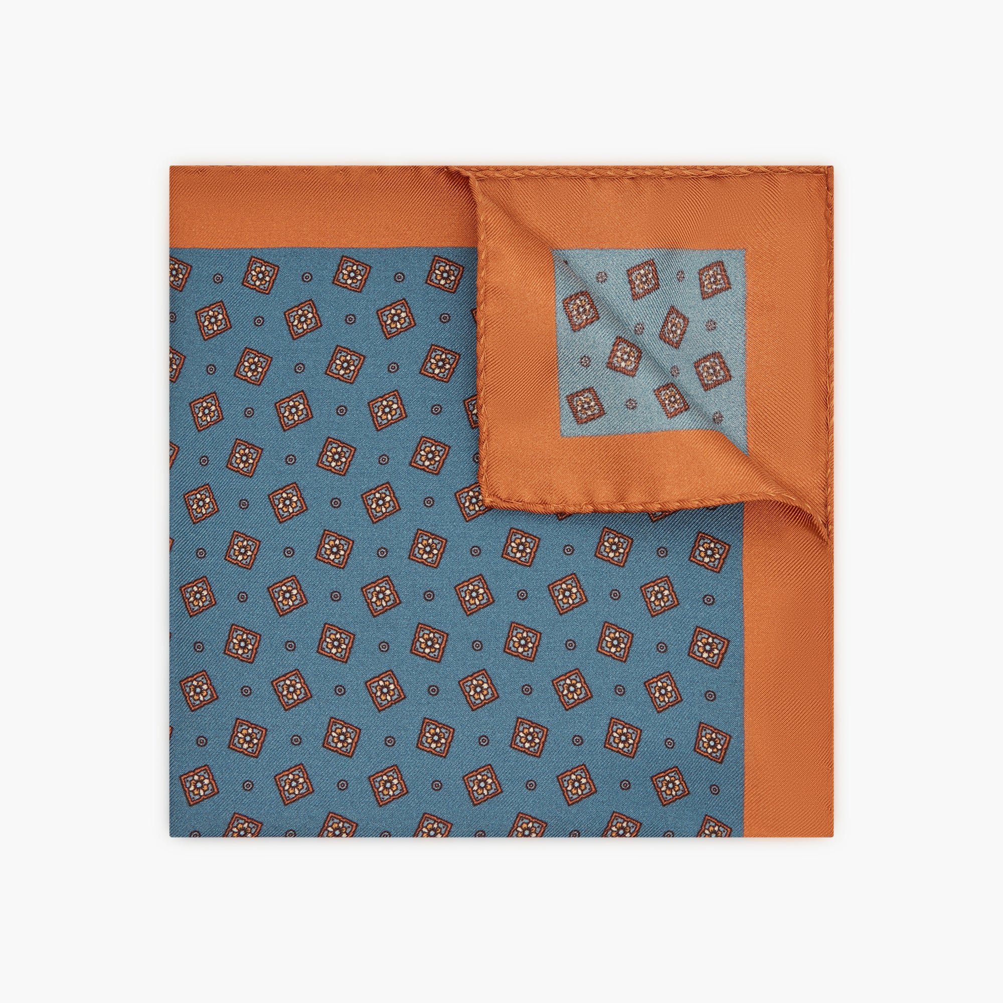 Fazzoletto Da Taschino In Seta Stampata Floreale - Blu Arancione