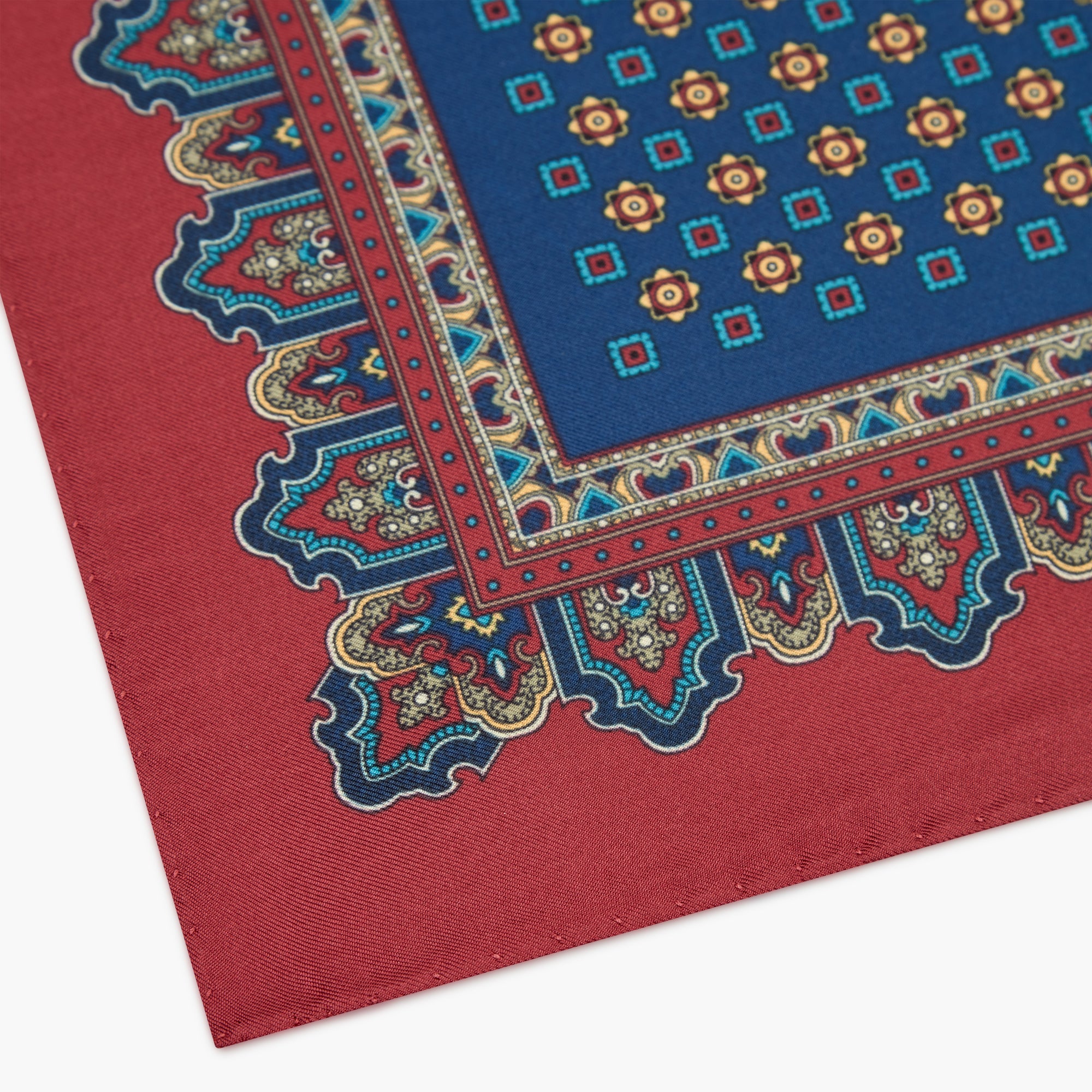 Fazzoletto Da Taschino In Seta Stampata Floreale - Blu Rosso Porpora