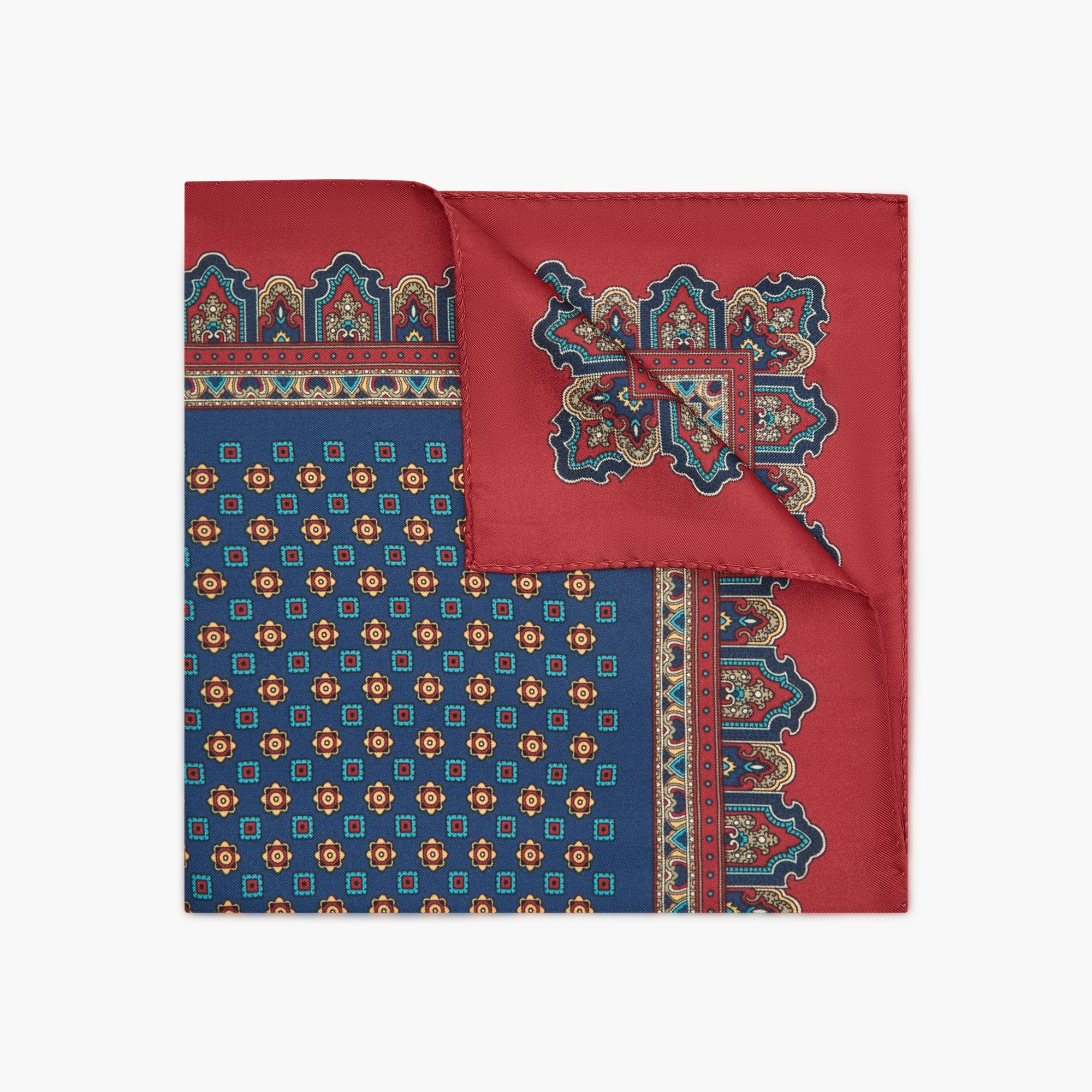 Fazzoletto Da Taschino In Seta Stampata Floreale - Blu Rosso Porpora