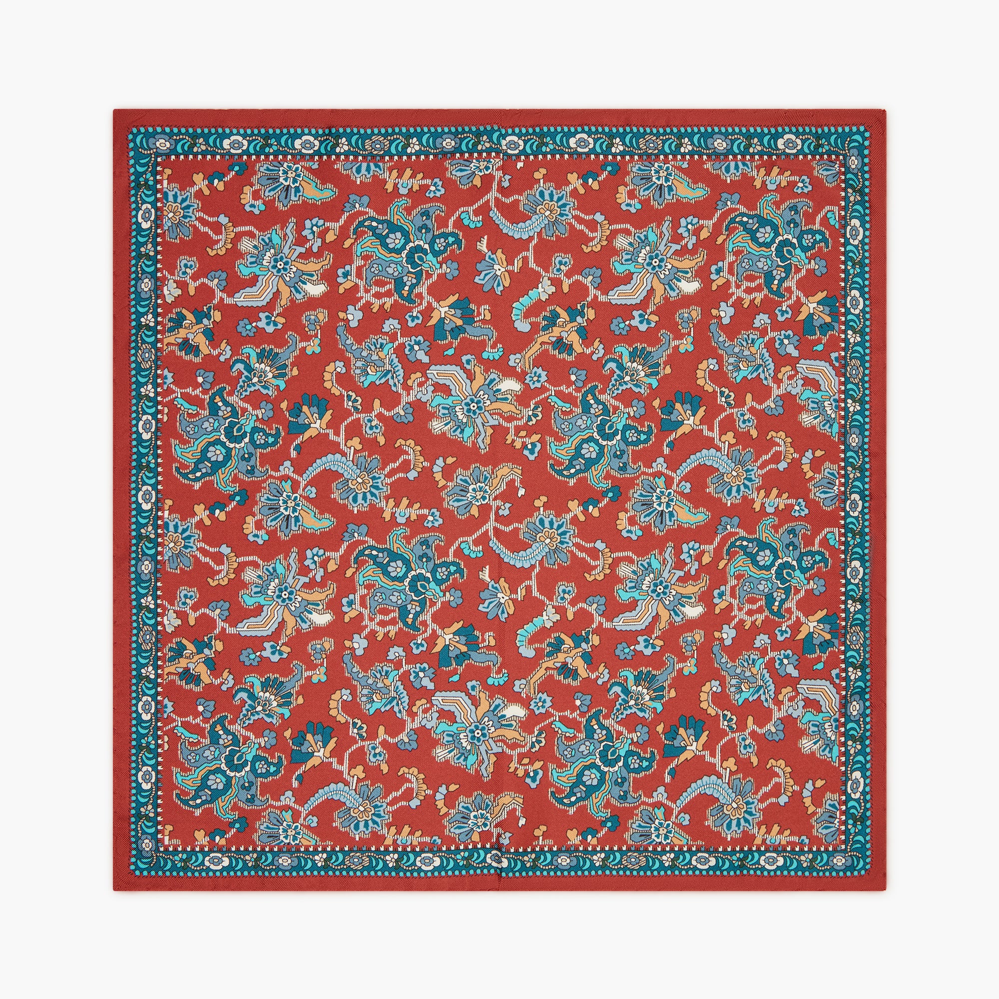 Floral Printed Silk Pocket Square - Coral